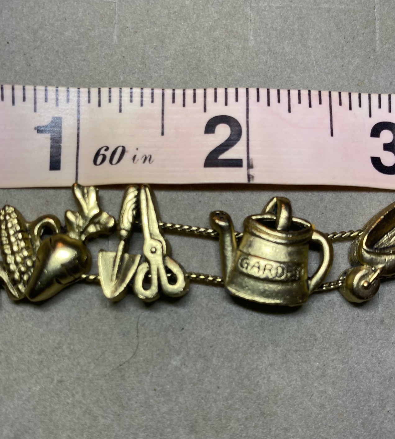 Charm Bracelet Gardener Veggie Lovers Gold Tone Double Strand Slider Vintage