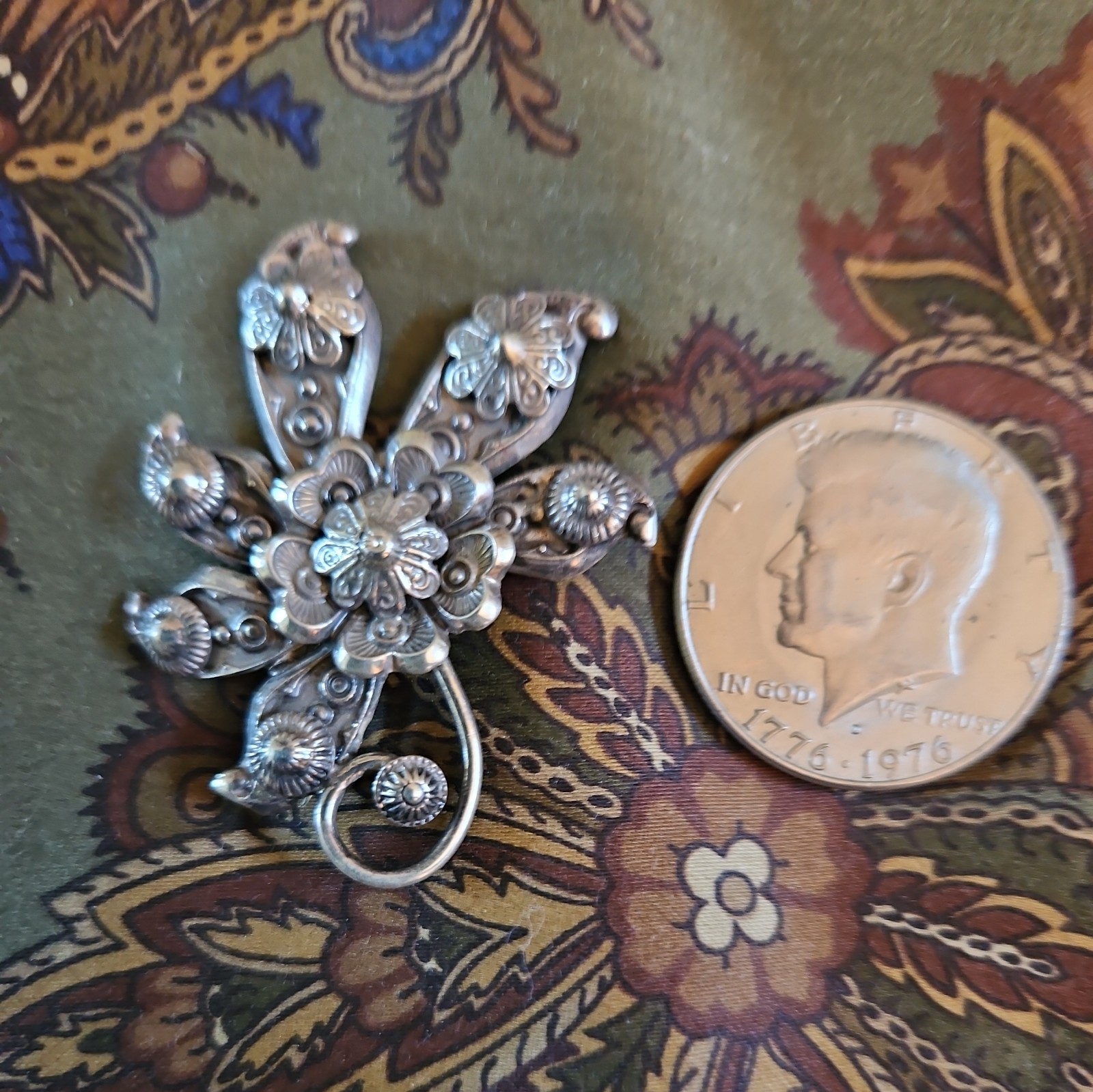 Cannetille 925 Sterling silver Brooch,1800s StunningAntique Floral Spray Pin