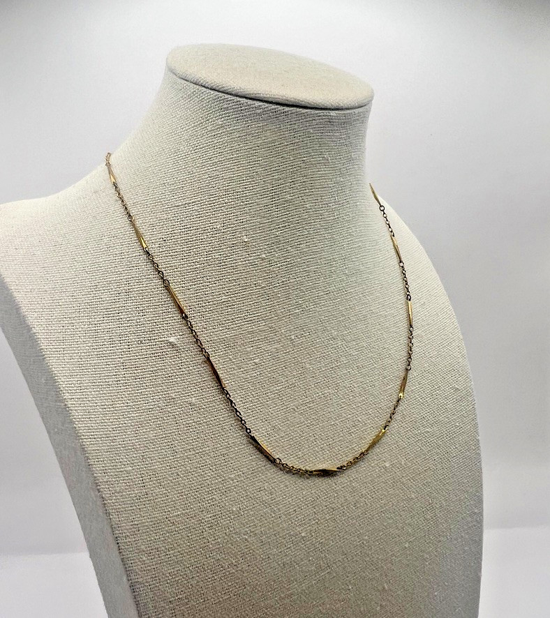 Vintage Monet Gold Tone Bar Link Chain Necklace 15” Signed Layer Miniamalist