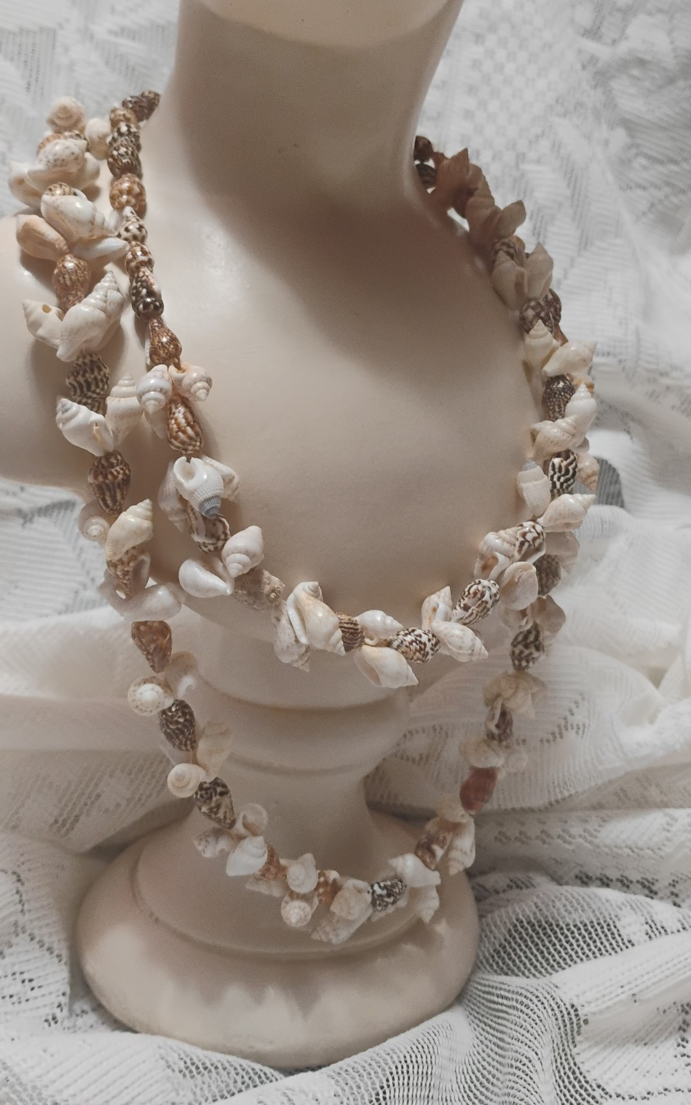Vintage Boho Natural Small Conch Sea Shell Necklace 36” LONG! Quality Handmade