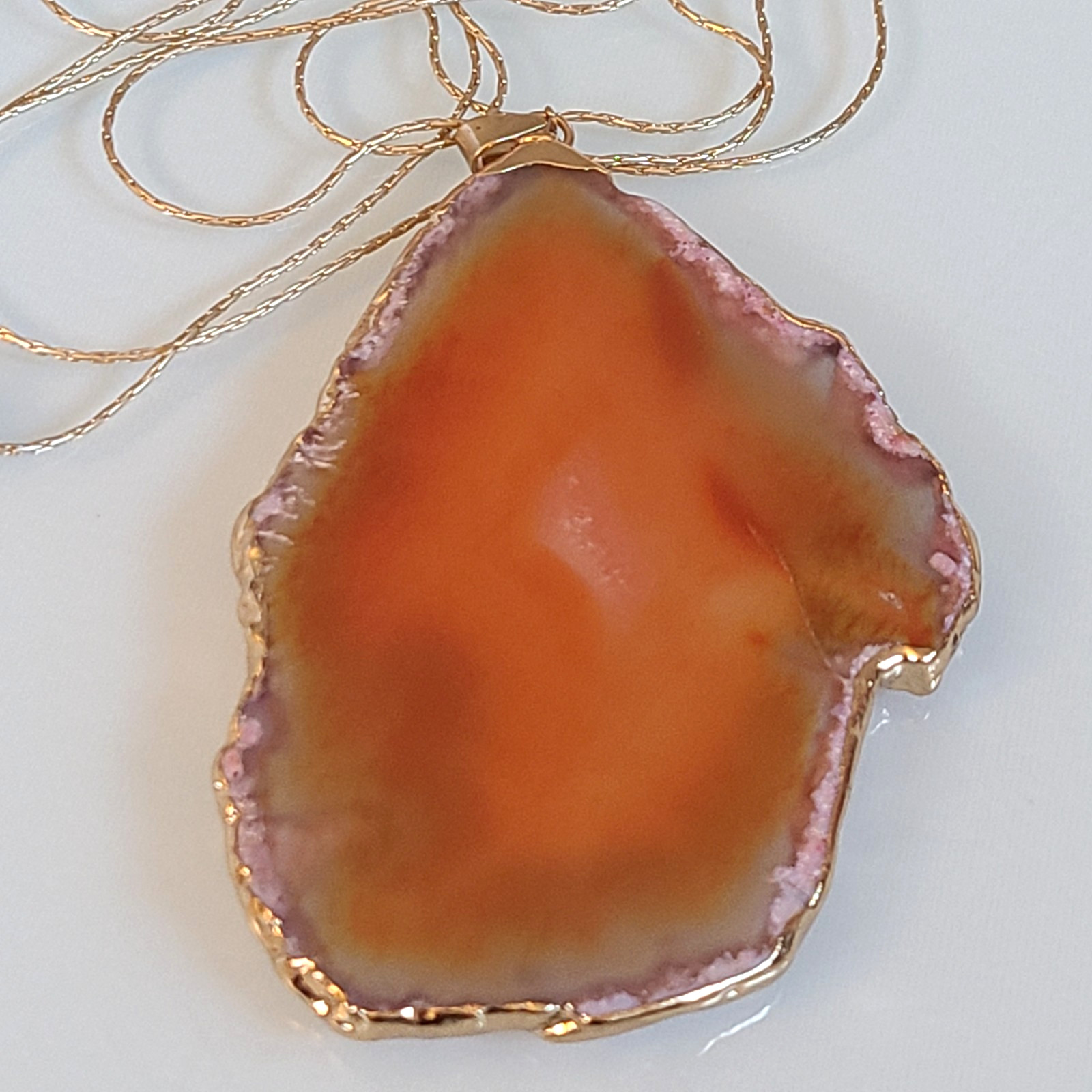 Extra Large Red Agate Geode Slice Pendant VINTAGE WITH 925 SNAKE CHAIN 32 INCHES