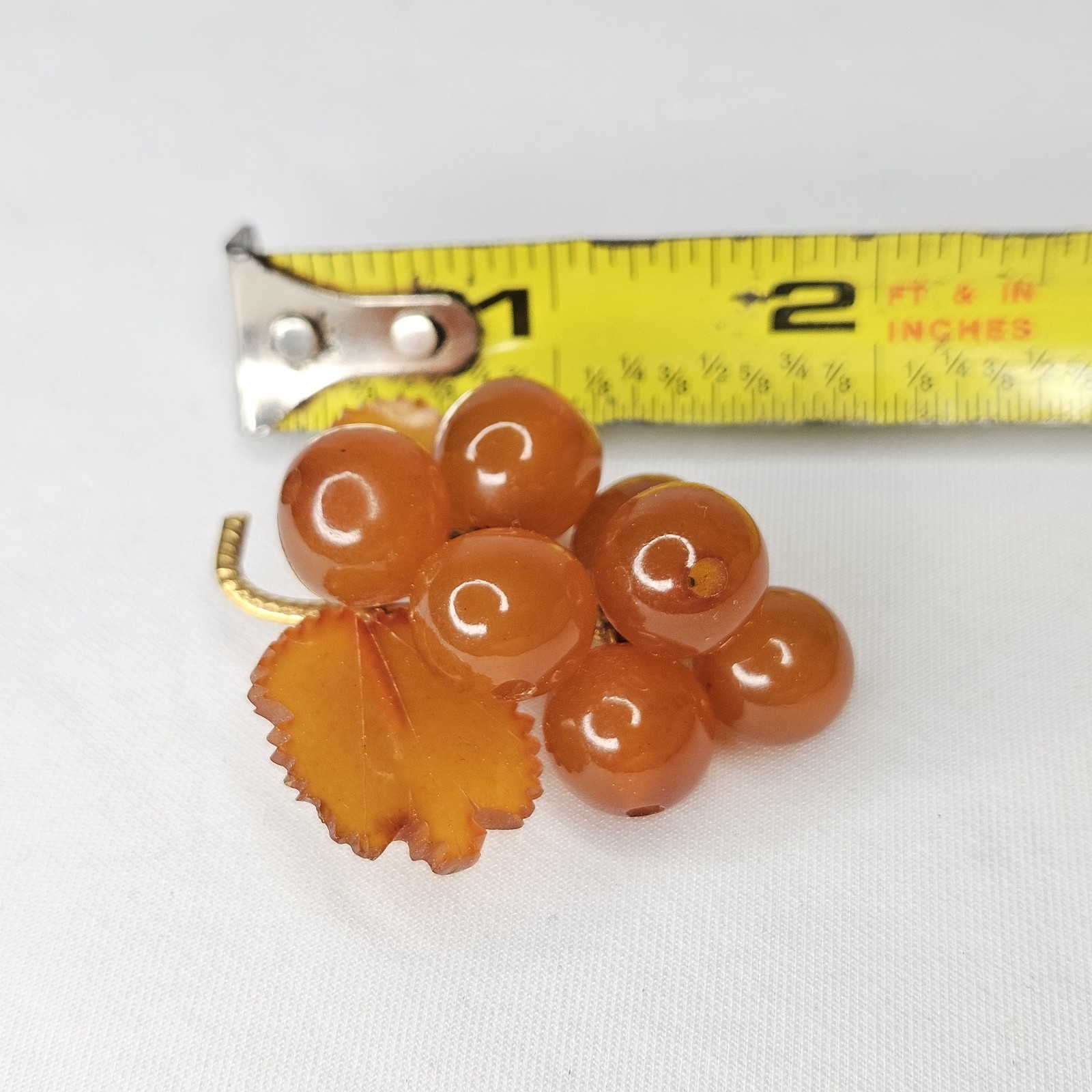 Vintage Baltic Amber Brooch Pin Grape Cluster Gold Tone 9RK Stamp Russian Soviet