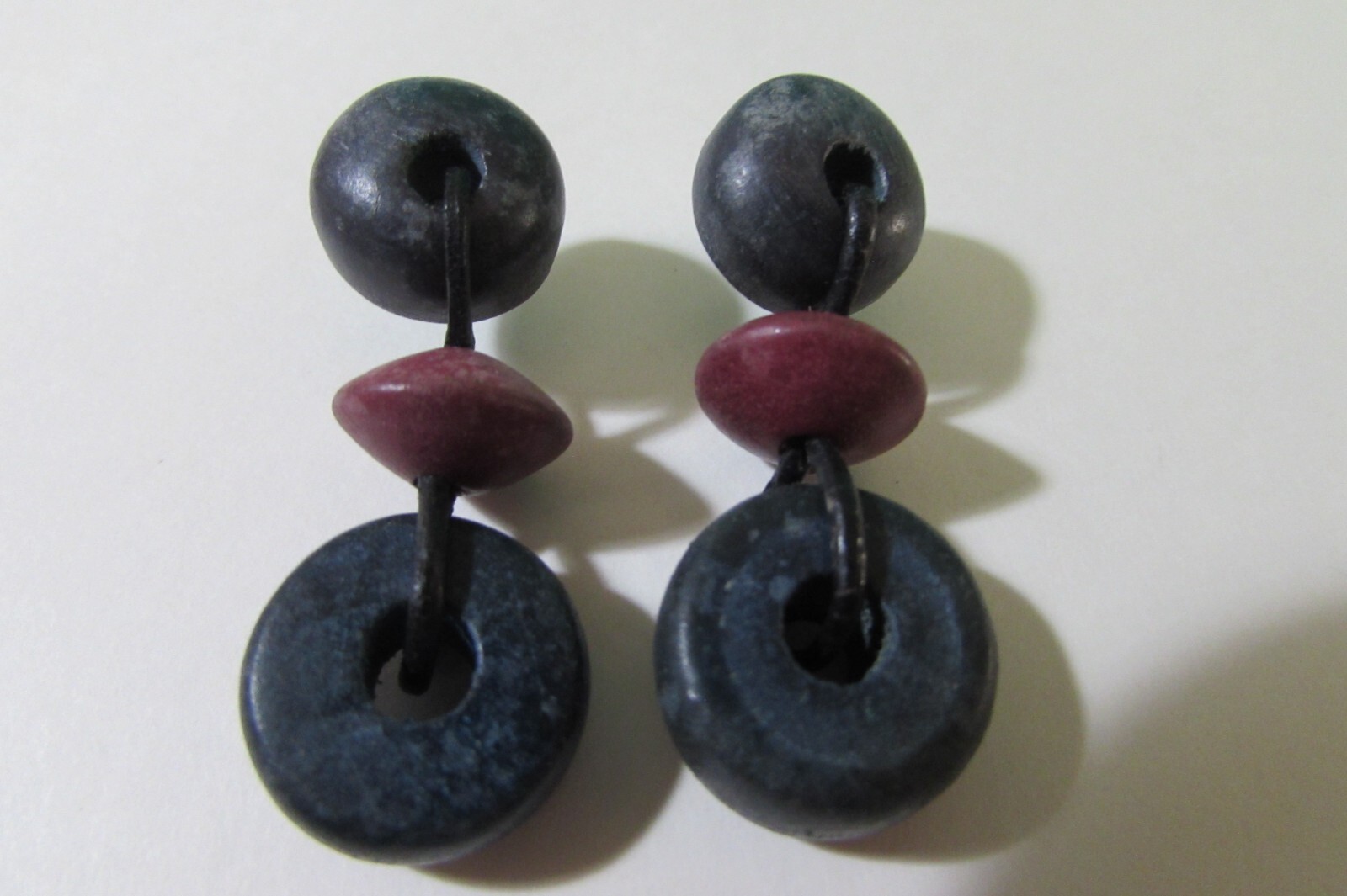 Vintage almost 2″ long light weight wooden post pierced earrings
