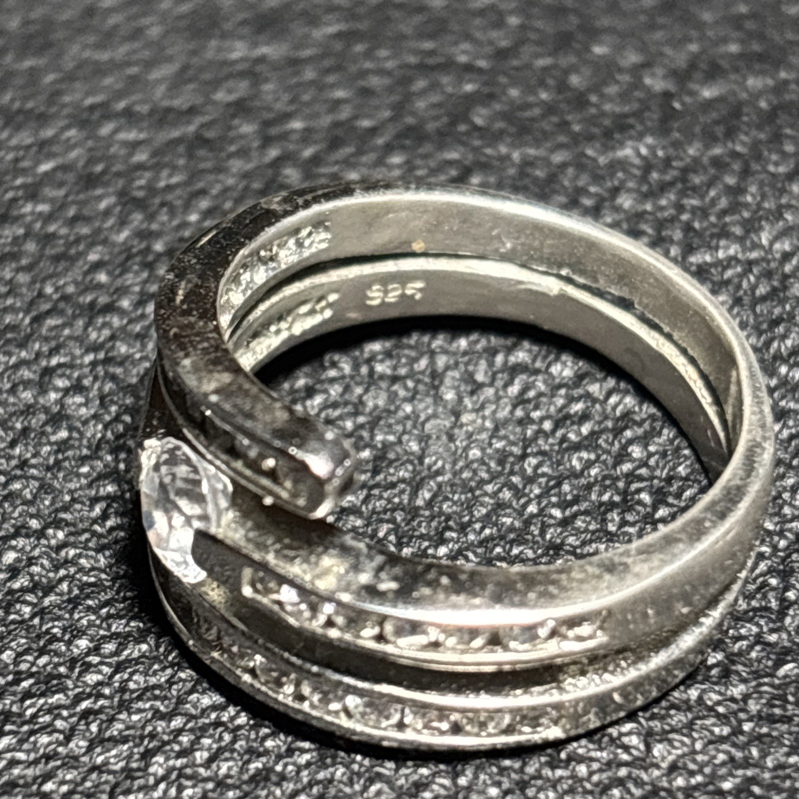 Sterling DBJ Crystal Cocktail Ring Signed Size 8.25