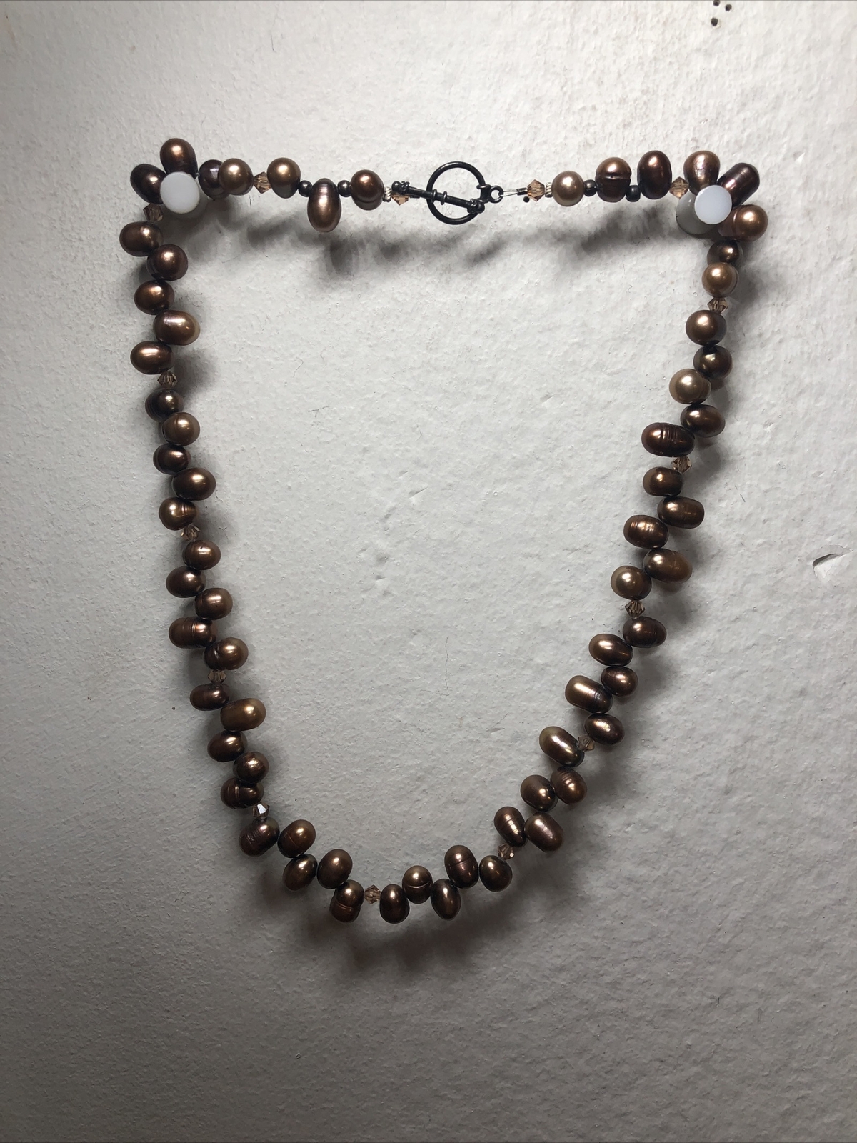 Vintage 925 Sterling Silver Root beer Pearl Bead Beaded Toggle Necklace 44g