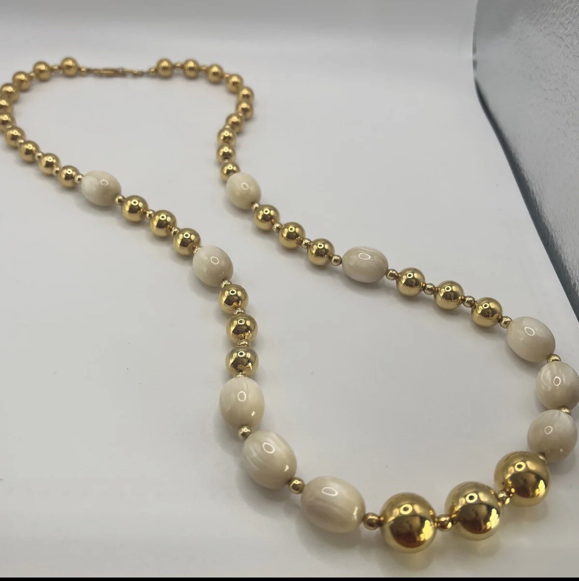 Vintage Napier Ivory and Gold Beaded Statement Necklace