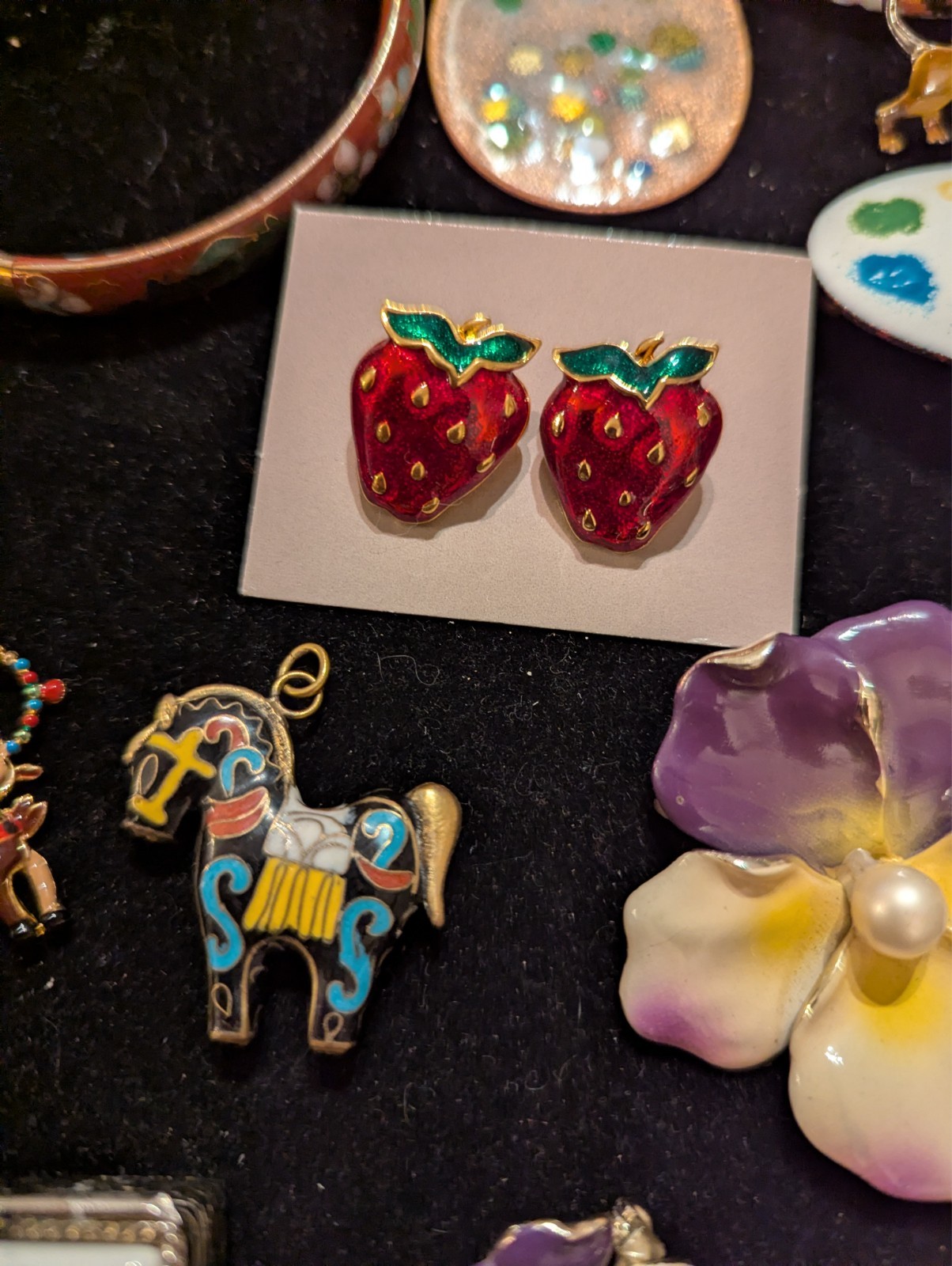 Vtg Enamel & Cloisonne Jewelry Lot 16 pieces Pansies!