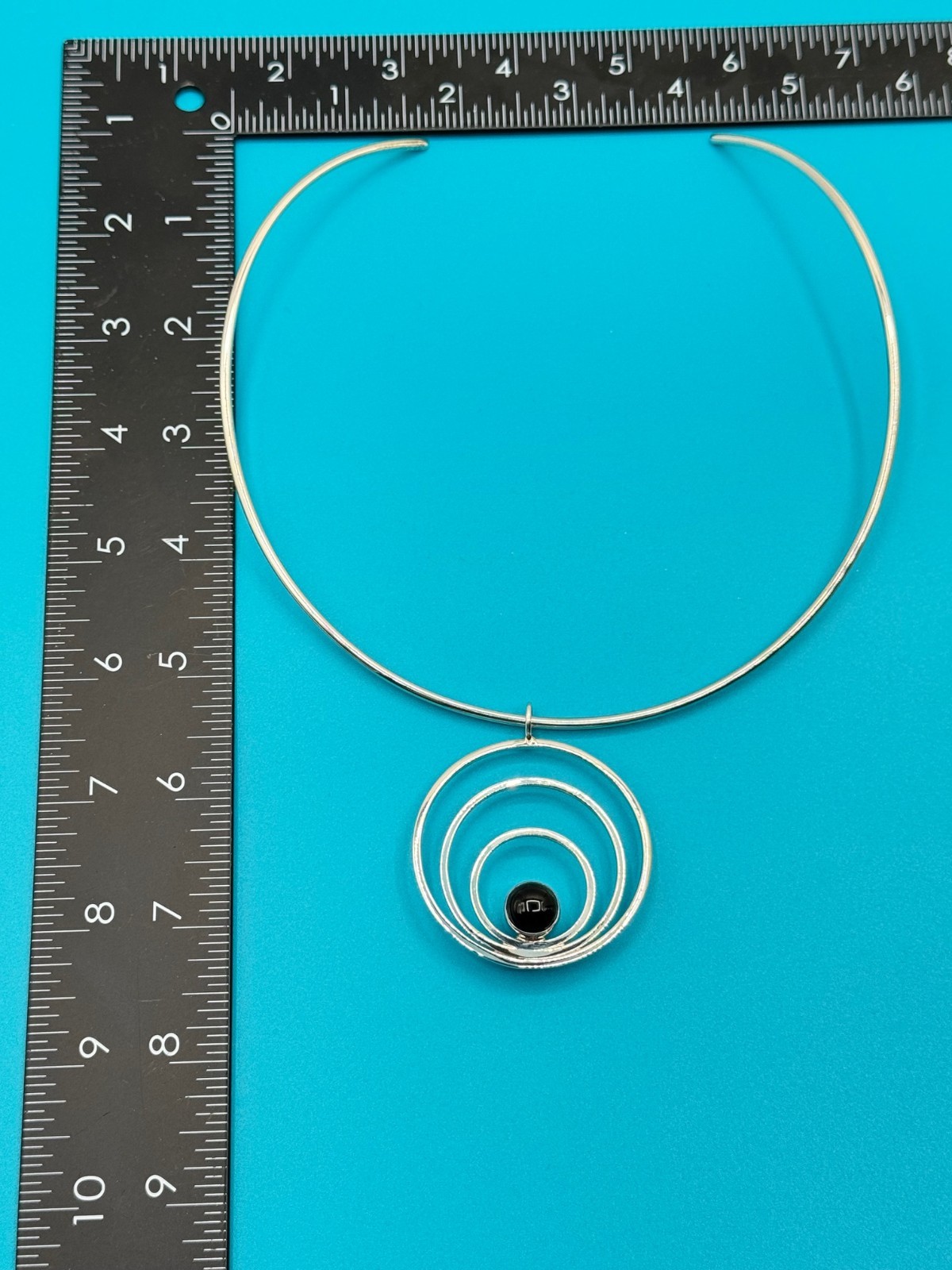 Dominique Dinouart Sterling Silver Double sided Onyx / Opal Pendant Necklace