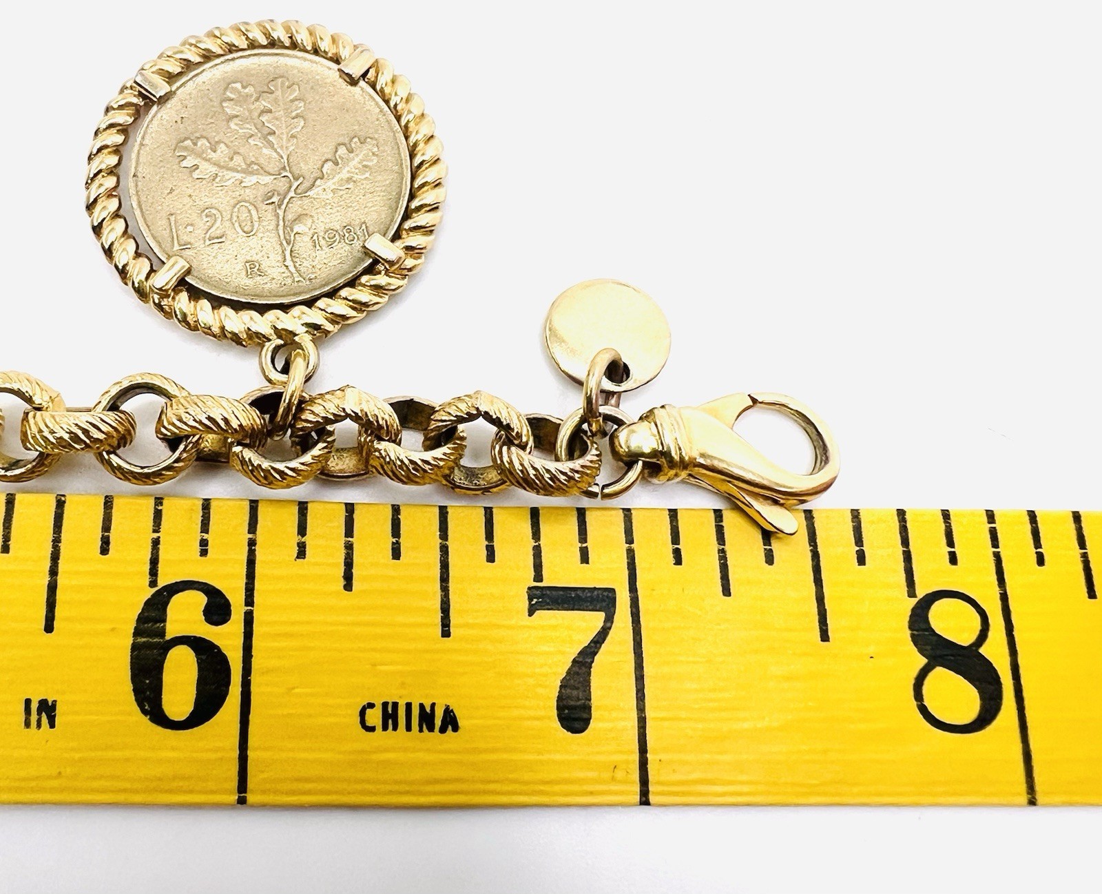 Vintage Dyadema Italy Bronze Coin Chain Link Bracelet 7.5”