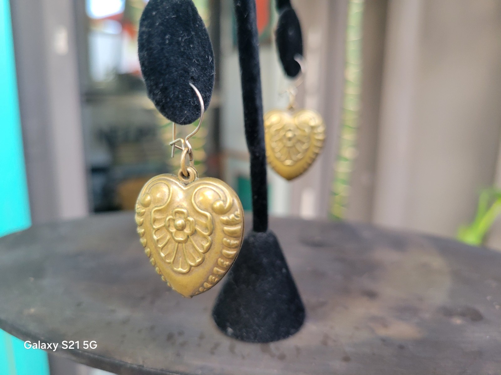 Vtg Pididdly Links Dangle Earrings Brass Puffed Hearts Nouveau Victorian Ornate