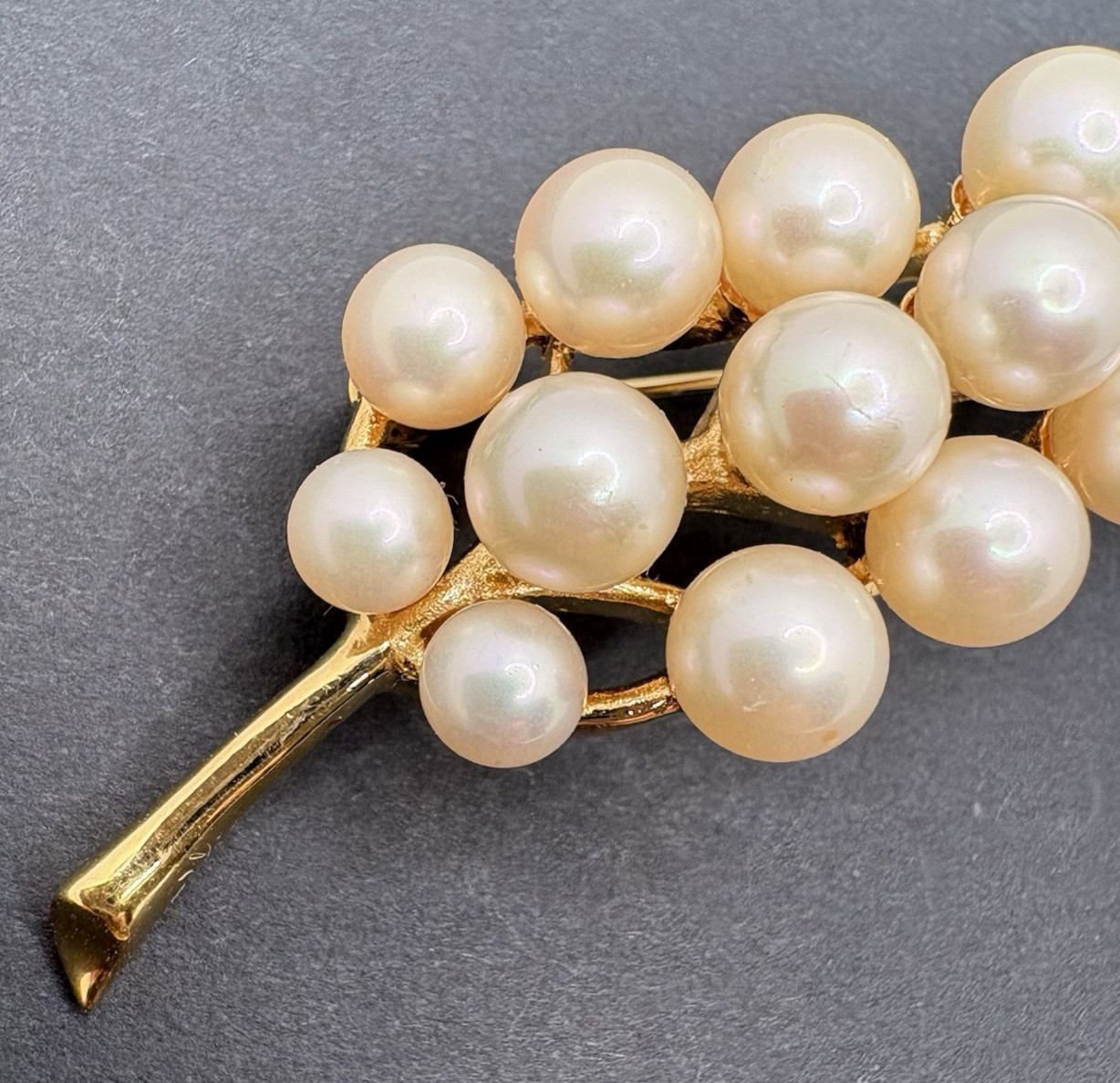 Vintage Majorica Glass Faux Pearl Cluster Brooch Grapes Plant Gold Tone