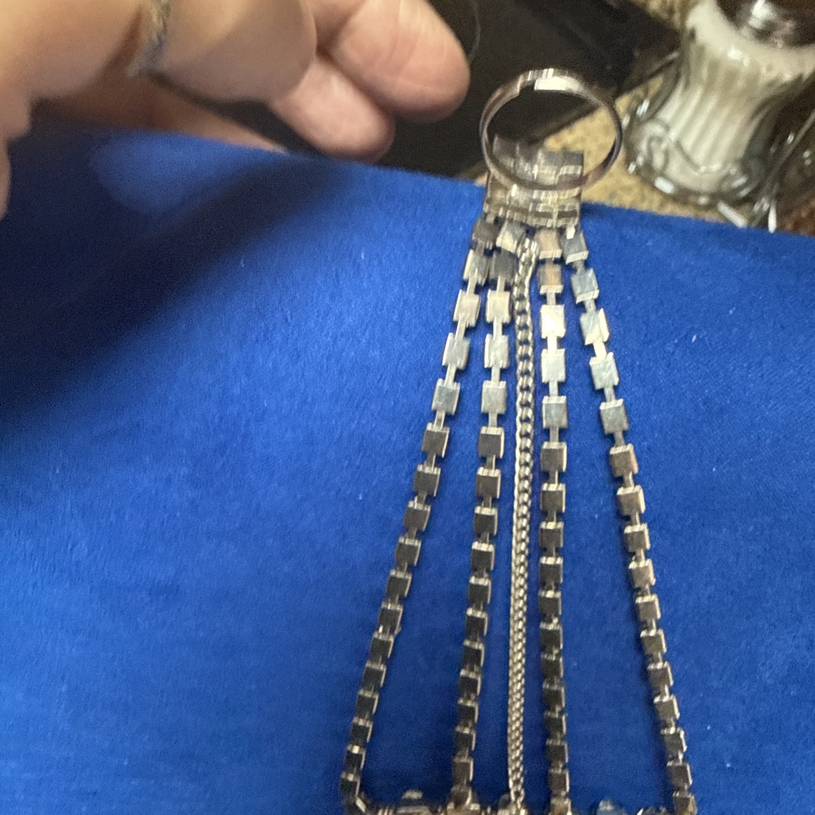 Rhinestone Vintage Ring With Attached Bracelet