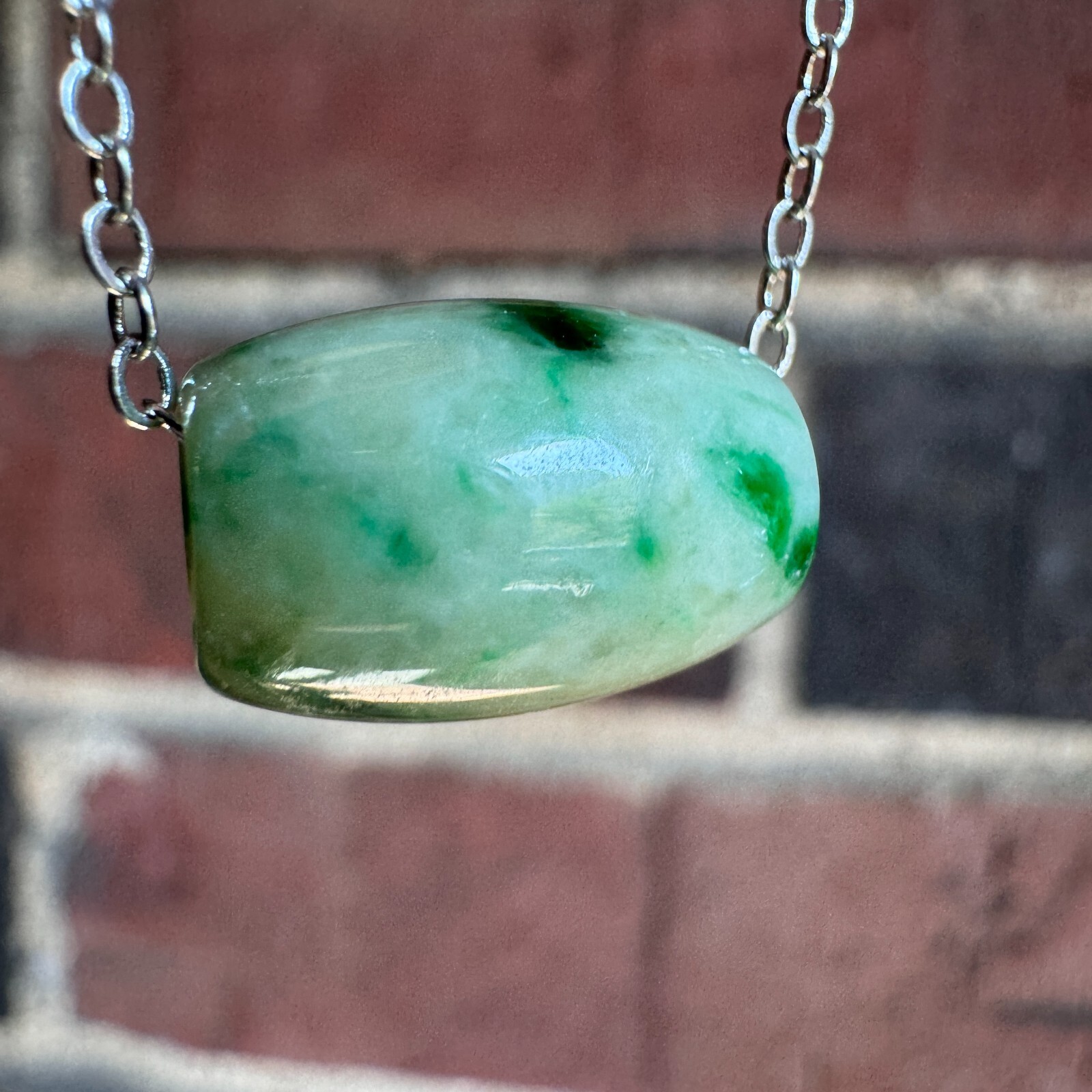 Certified Grade A Burma Jadeite Necklace Transference Bead Design Vivid Green