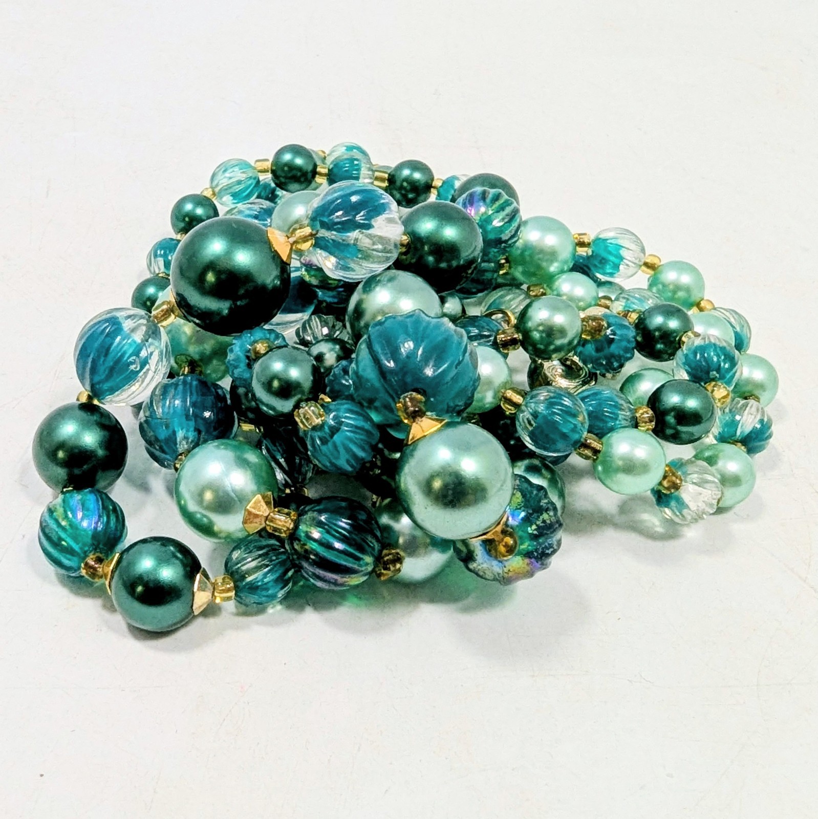 Vintage Teal Blue Multi Beaded 3 Strand Hong Kong 15-17″