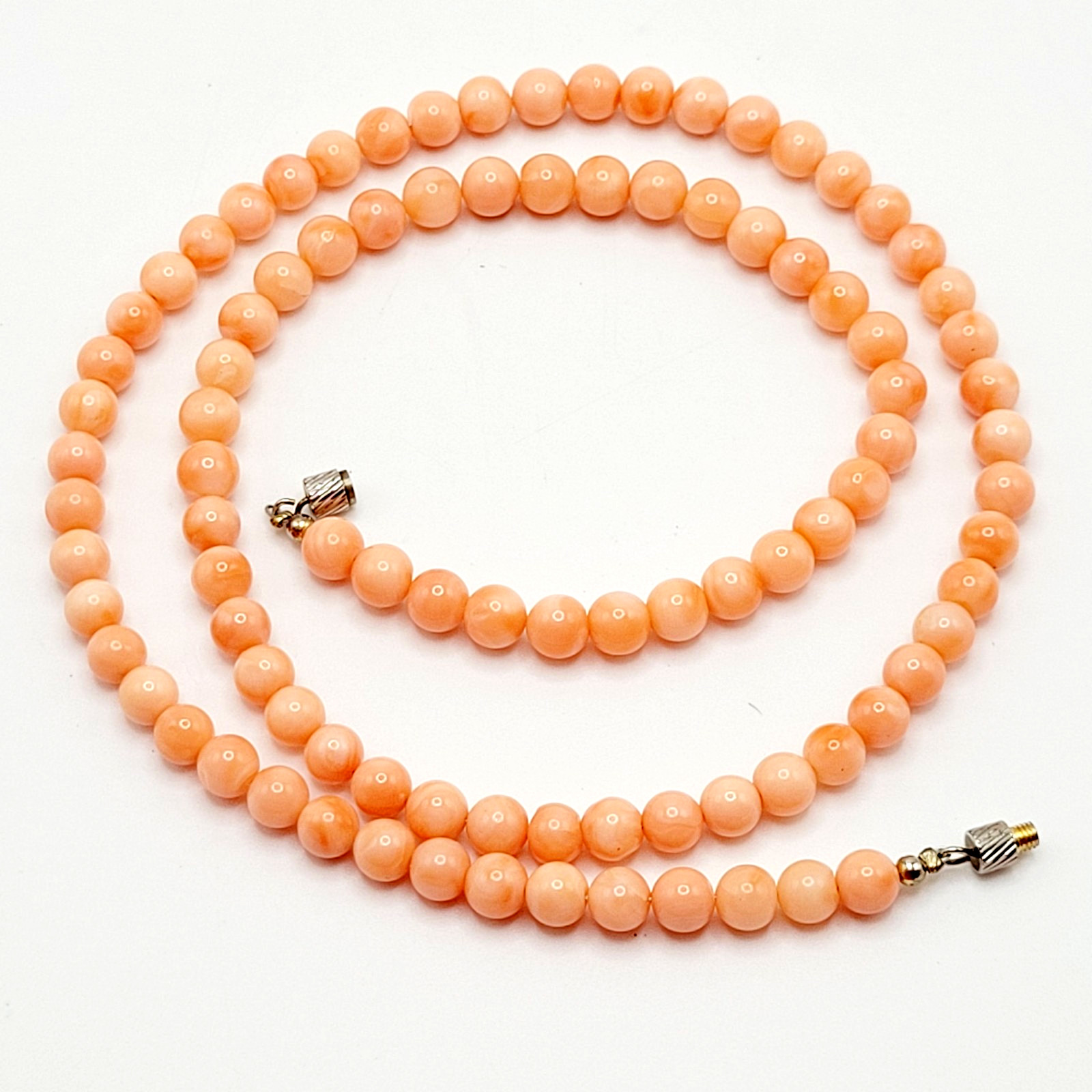 Genuine Pink Peach Blush Coral Bead 6mm Necklace Alloy Clasp Tested 25 inch