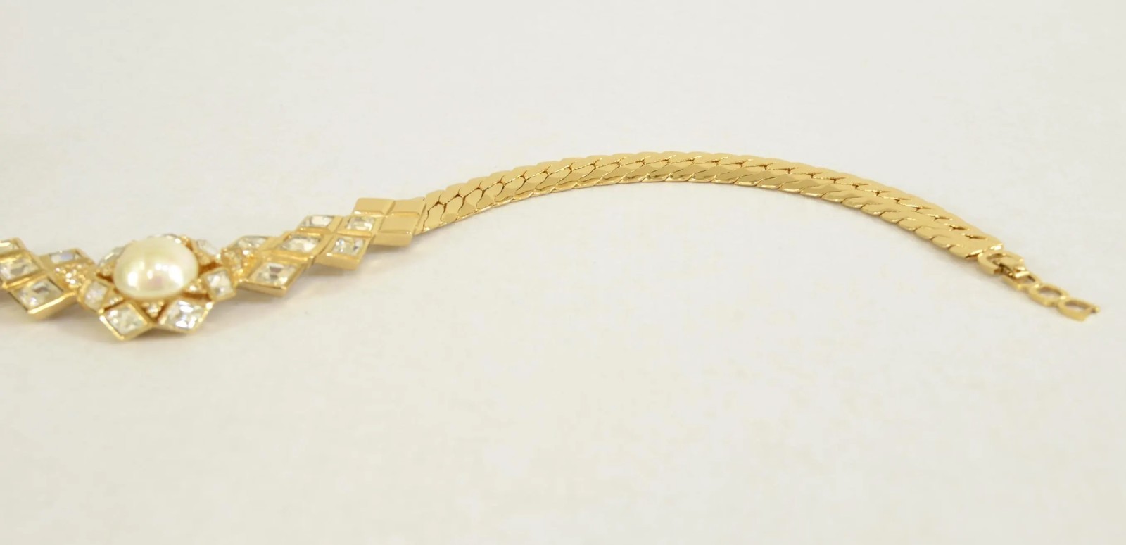 Vintage Christian Dior Pearl Crystal Collar Necklace Signed C Dior 1980s Choker