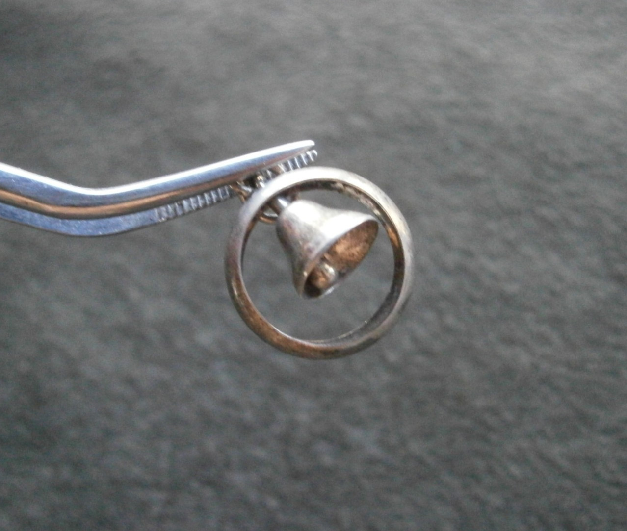 Bell Dangling in Circle Vintage 1940s Sterling Silver Bracelet Charm Pendant
