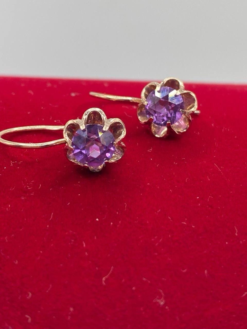 Vintage Gilded Earrings Silver 875 Corundum Soviet Era