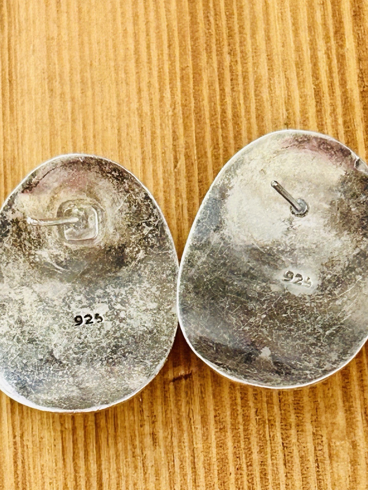 Vintage Modernist 925 Sterling Silver Oblong Puffy Dome Post Earrings 13.05 Gr.