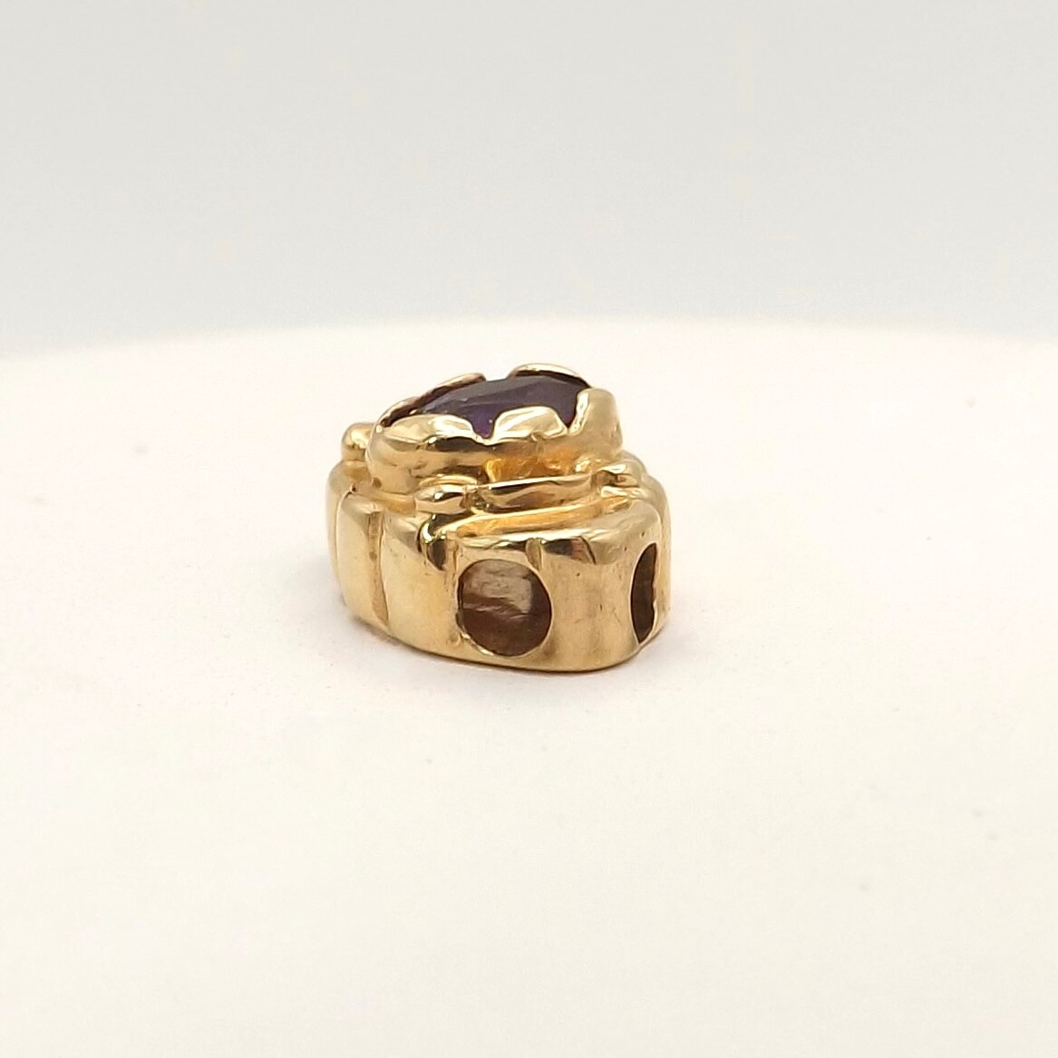 14k Gold Natural Amethyst Slide Bracelet Charm Vintage Designer MA