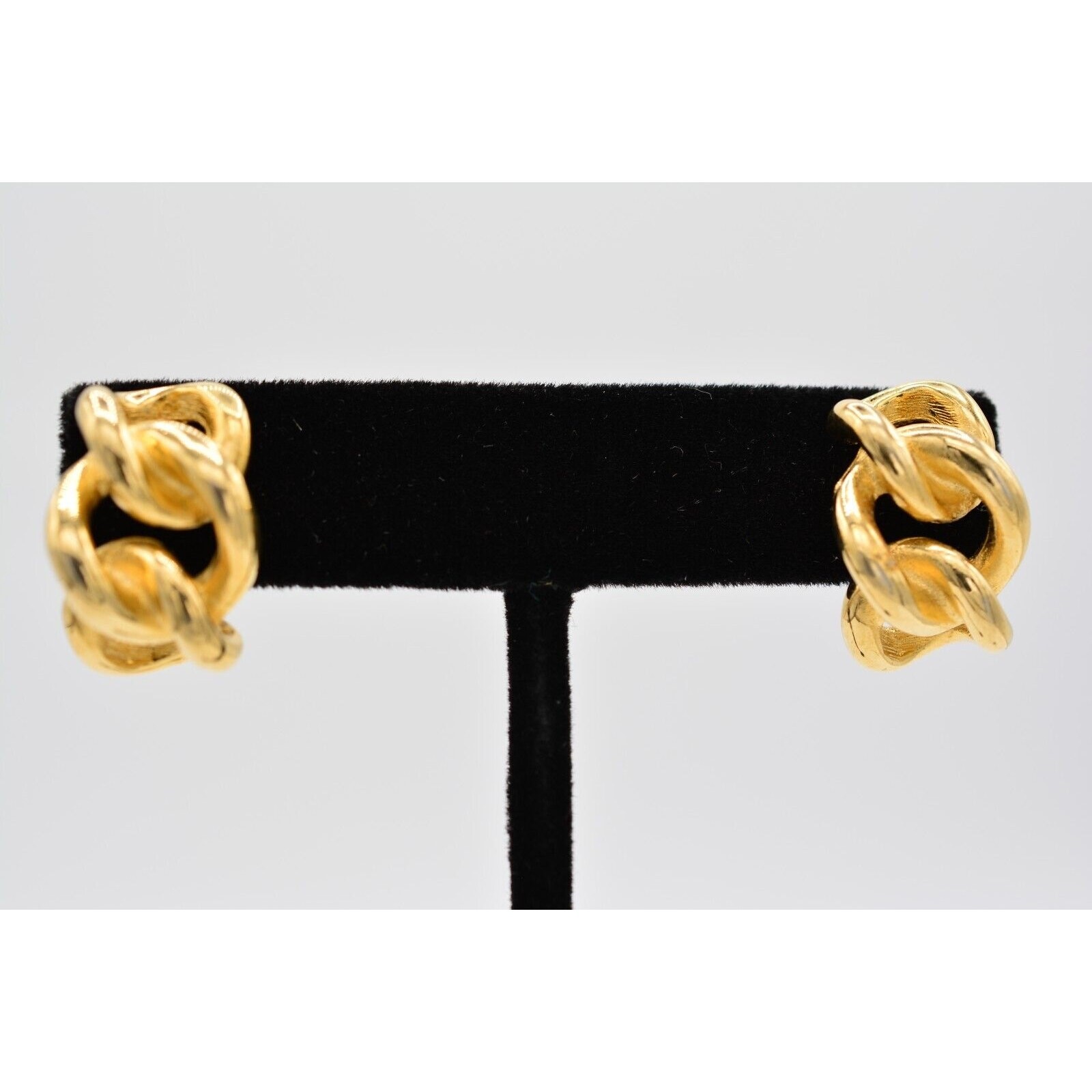 Vintage Pierced Drop Earrings Linked Chain Shiny Gold Tone Dangle 1980s BinAK