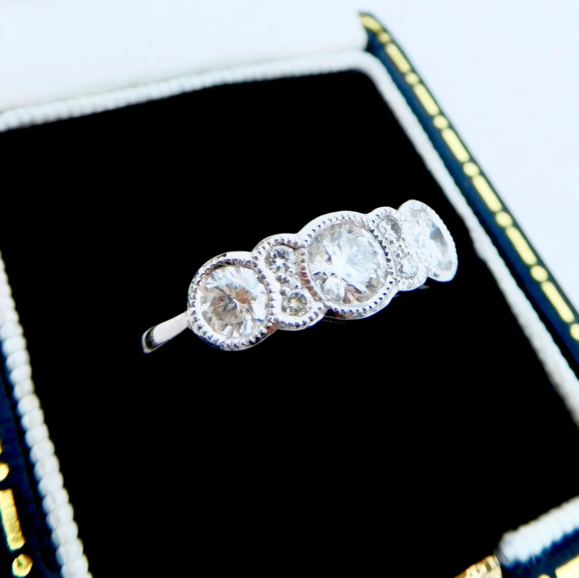 1 Ctw White Round Simulated Diamond Three Stone Art Deco Style 925 Silver Ring
