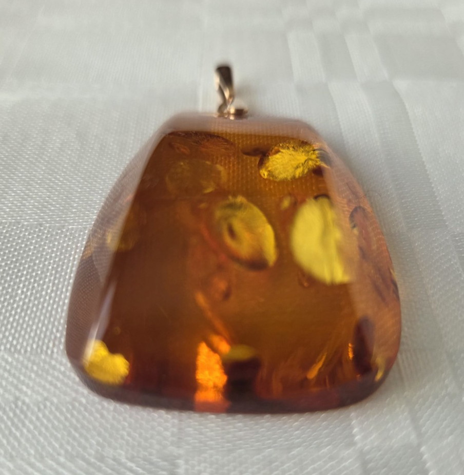 Vintage Natural Baltic Amber Pendant Chunky 14K 583 Gold Bail Made in USSR