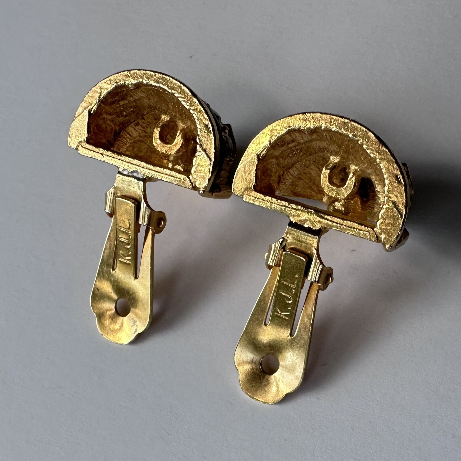 Vintage 1960s Kenneth Jay Lane Signed K.J.L. Gilt Enamel Rhinestone Earrings