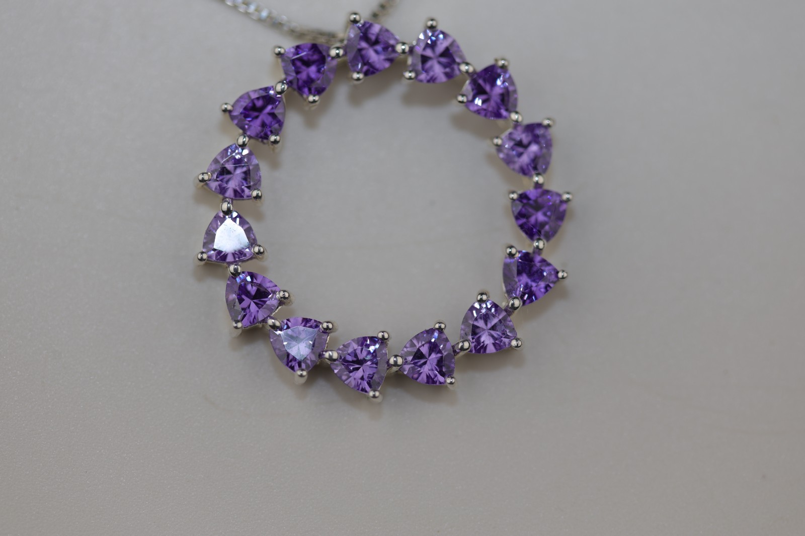 Round Amethyst Gemstone Pendant Necklace Sterling Silver