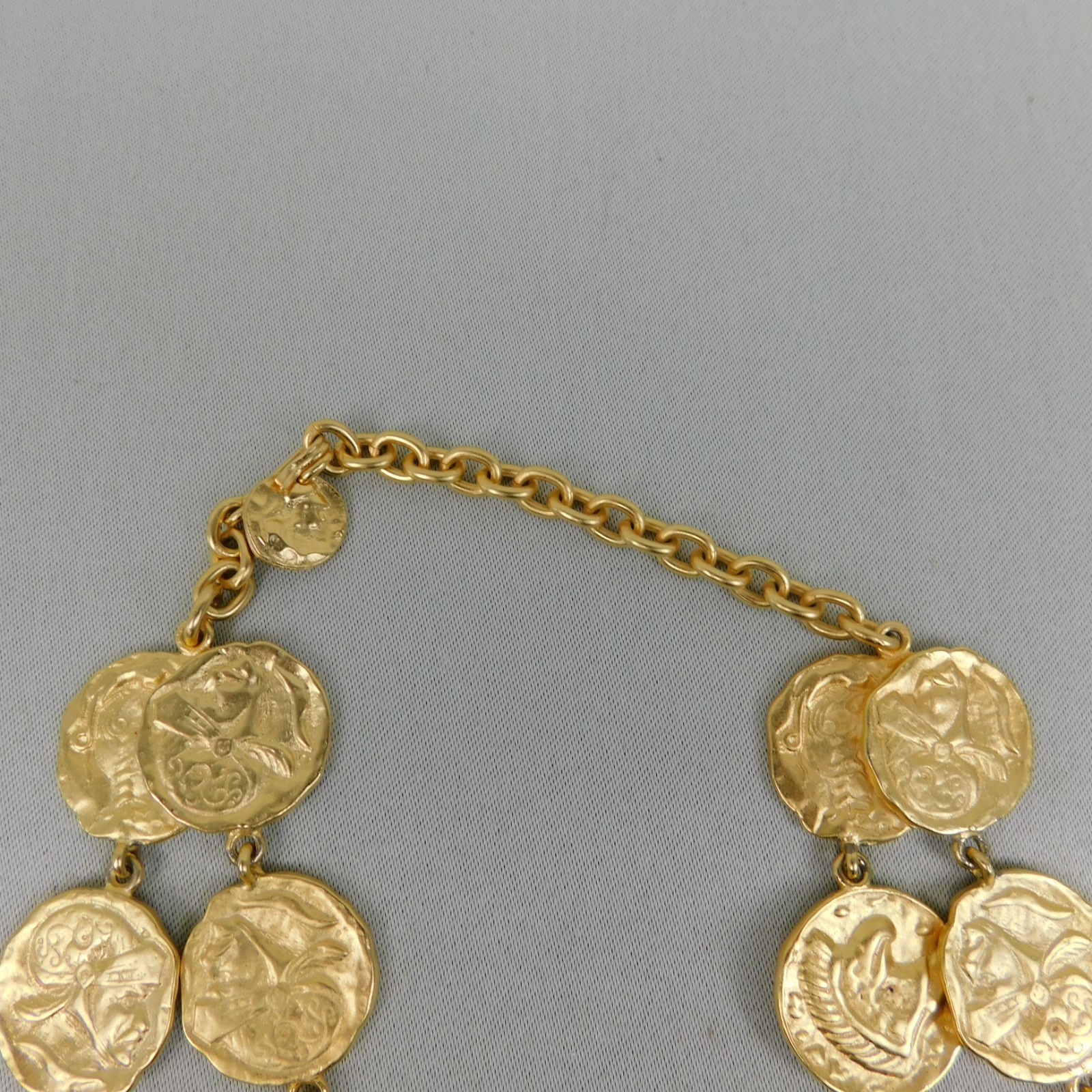 Vintage 1980s Gold Tone Double Strand Roman Coin Necklace #77