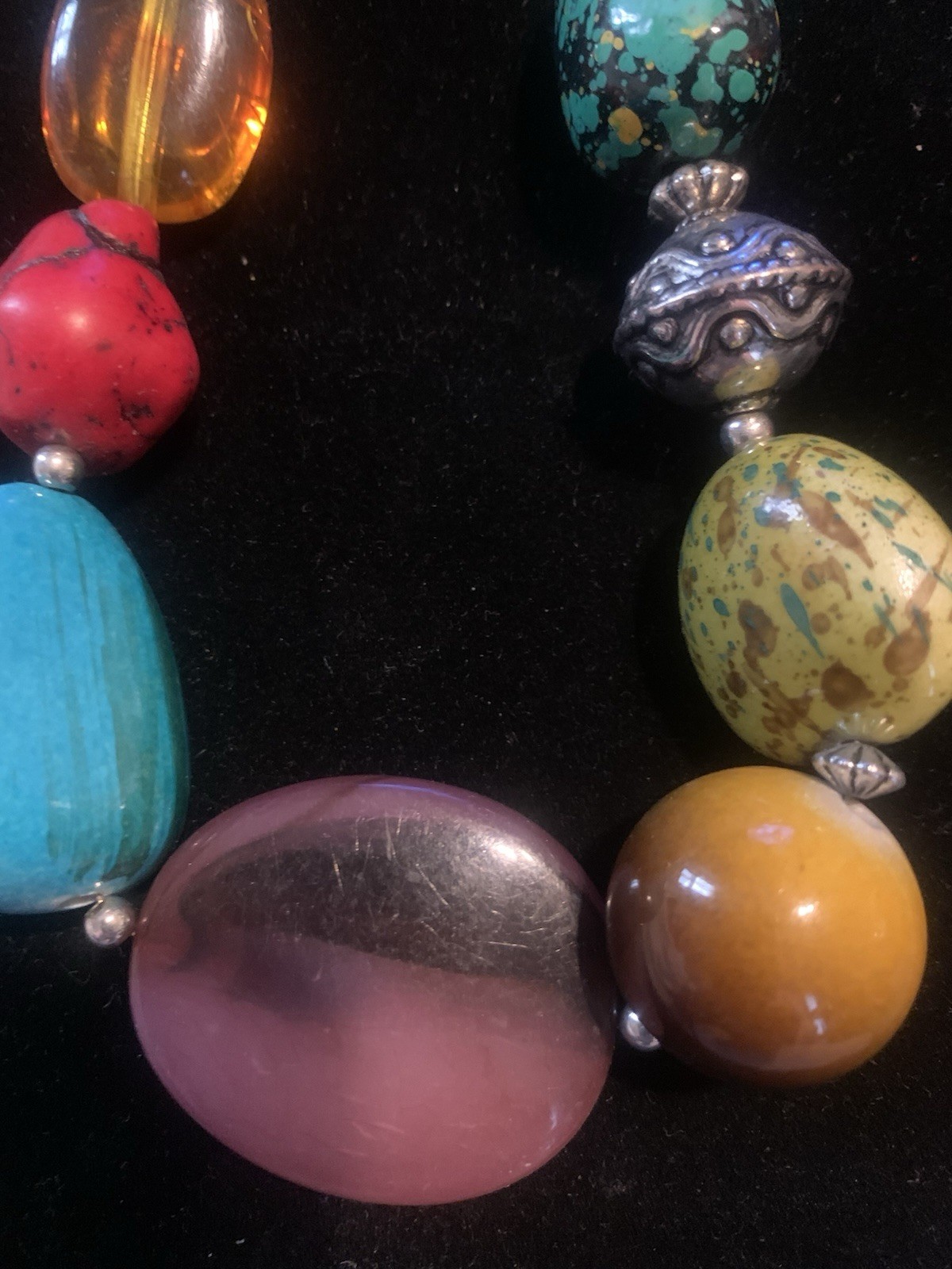 Vintage Pretty HSN Mixed Chunky Beads Stones Silver Tone Multi Color Necklace
