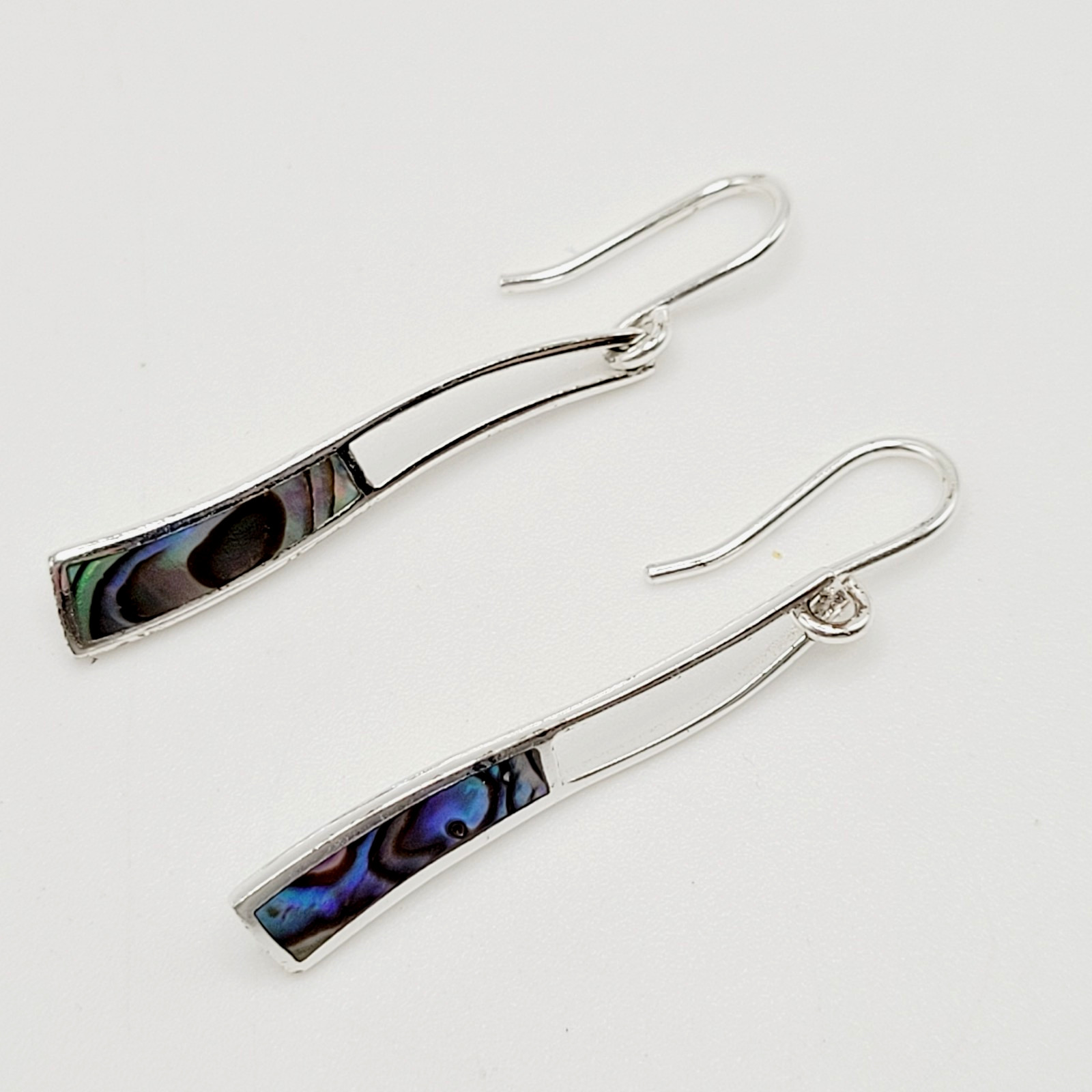 Iridescent Paua Shell Ocean Wave SU 925 Thailand Dangle Pierced Hook Earrings