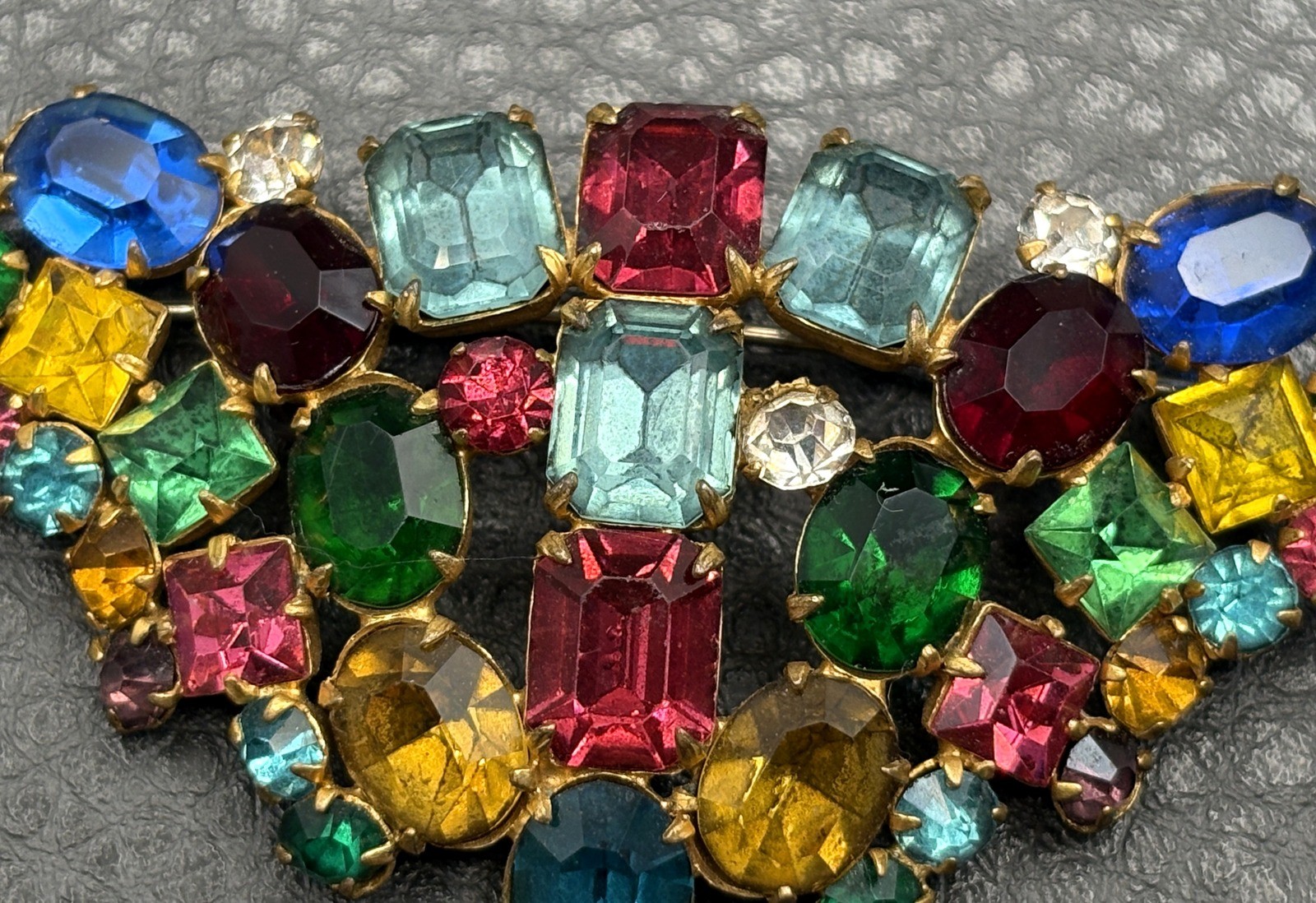 VTG Large Fruit Salad Multicolor Austrian Crystal Glass Rhinestone Brooch Pin