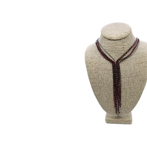 Red & Black Crystal Necklace Fringe Tie Gunmetal Statement 27 in Layered Alfani