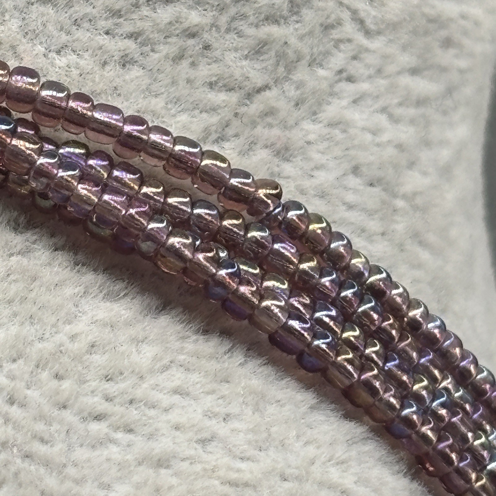 4-Strand Shell MOP Abalone Necklace Purple Blue & Seed Beads 15” + 2” Ext Jewels