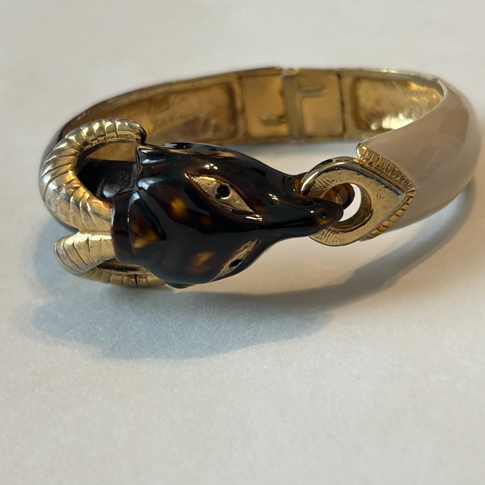 Vintage Original by Robert Ram Head Enamel Hinged Clamper Bracelet Aries Signed