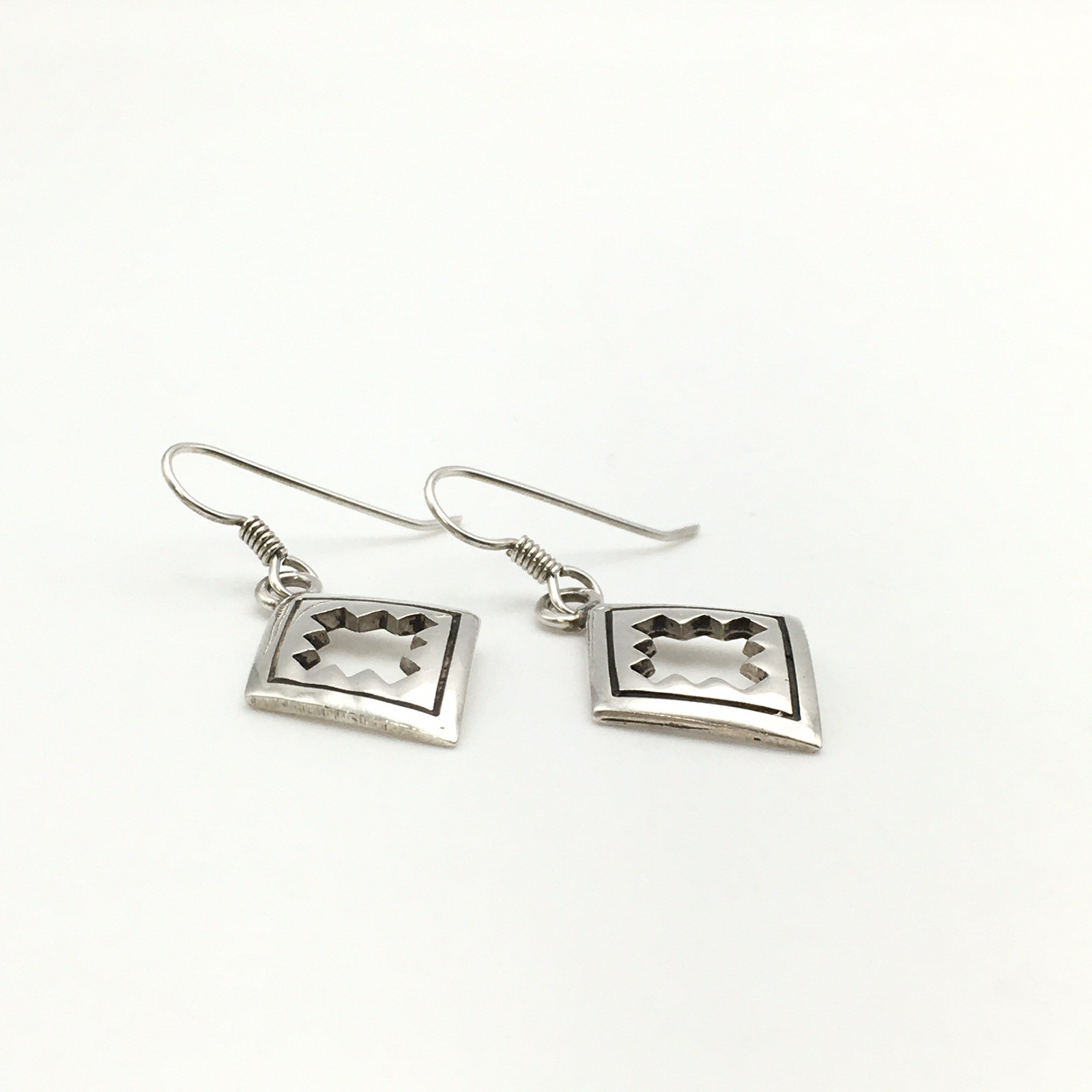 Vintage 925 Sterling Silver Signed Southwestern Hook Dangle Earrings 3.7g #14