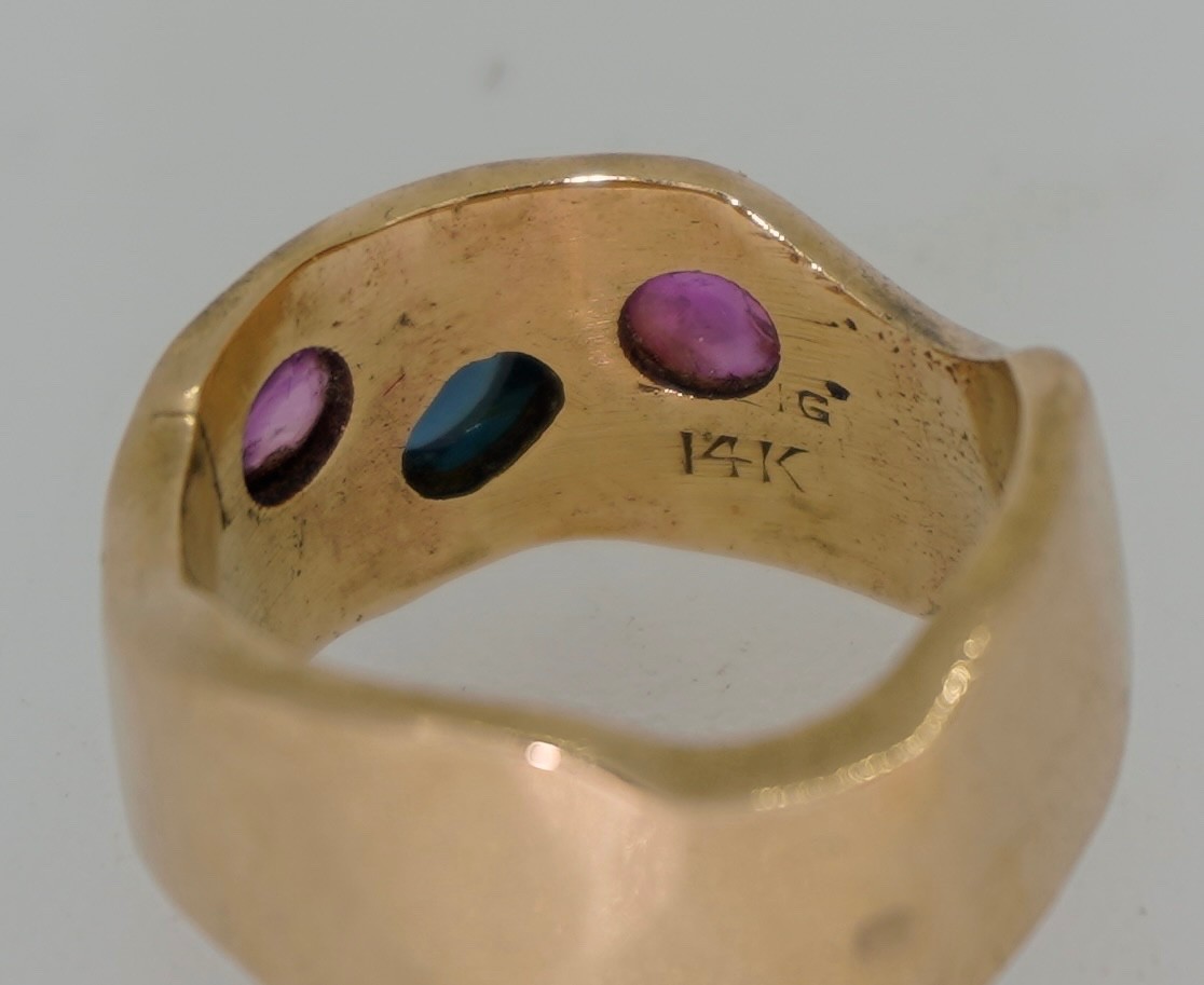 Thick Ruby & Sapphire 14K Gypsy Owl Ring