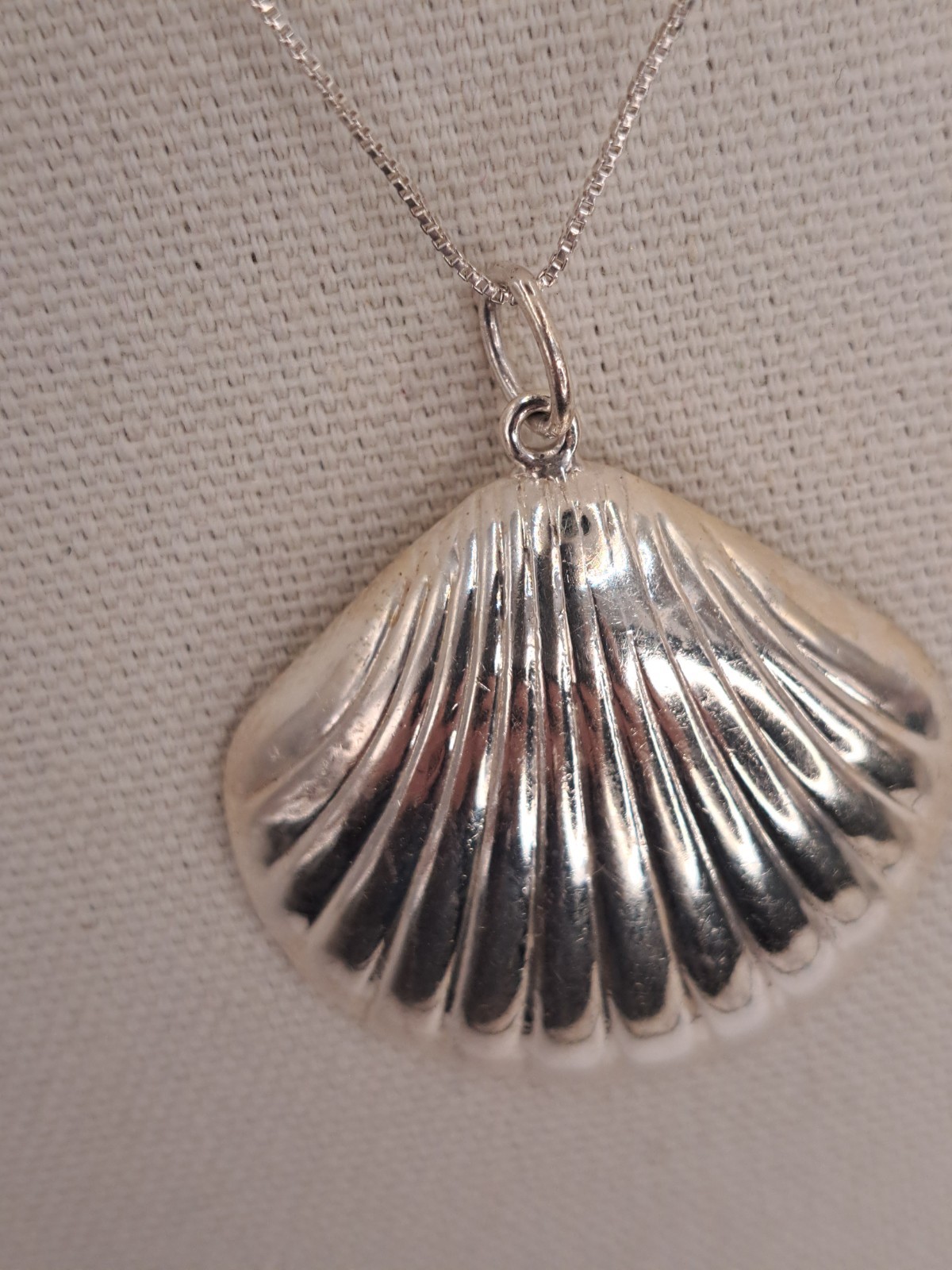 VTG Puffy Shell Necklace Sterling & Scallop Earrings Set Coastal 925 Beach Sea