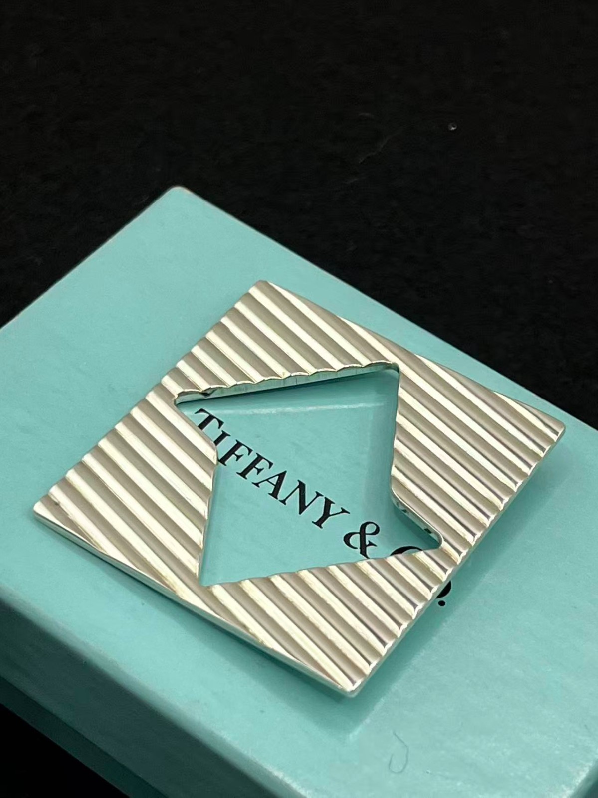 Tiffany & Co. Sterling Silver Square Brooch Pin Pendant Top 39mm SV925 No Pouch