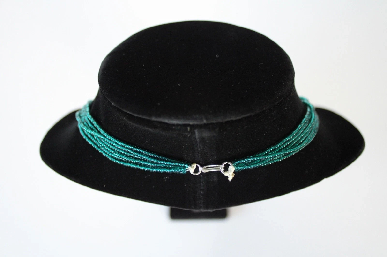 Beaded Necklace Dark Blue Green 23″ 23 in 6 Strand Small Tiny Seed Bead Handmade