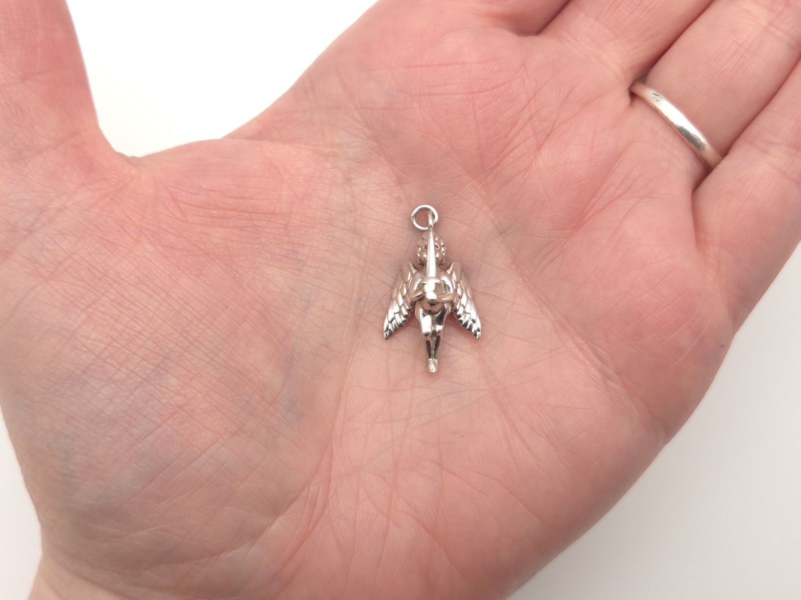 Vintage Sterling Silver Signed Guardian Angel w/ Sword Cherub Charm Pendant