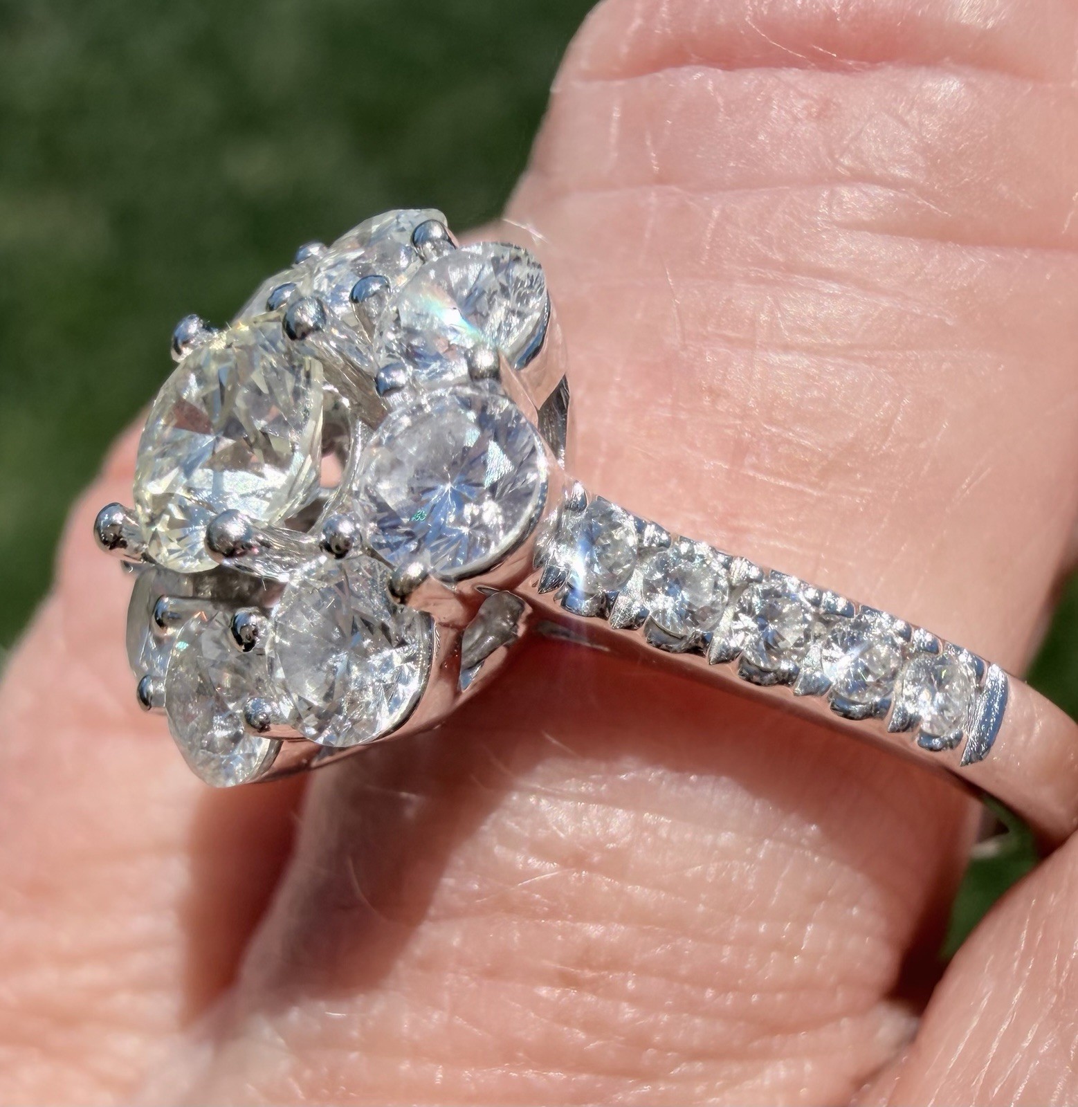 GORGEOUS 18K WHITE GOLD & NATURAL DIAMOND CLUSTER RING 2.29 CTW “JGJ” 6 3/4