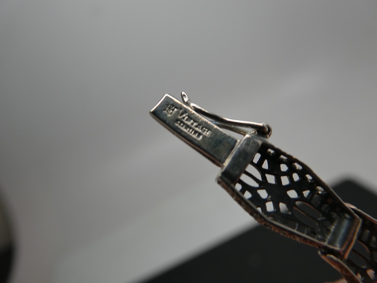 Vintage Diamond & Onyx Sterling 925 Filigree Tennis Style Bracelet Size 6 3/4″