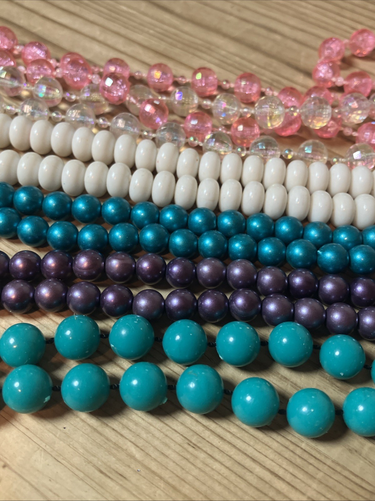 Vintage Costume Beads Lot Of 6 Strands Teal Purple Pink White Dress Up Plastic
