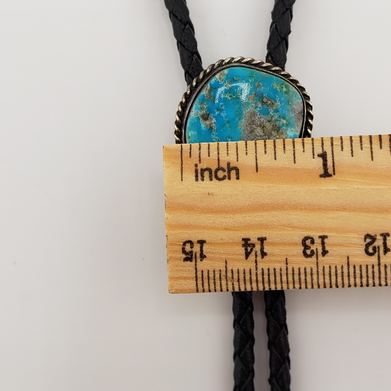 Vintage Turquoise Bolo Tie Sterling Silver Bezel Native American Signed S