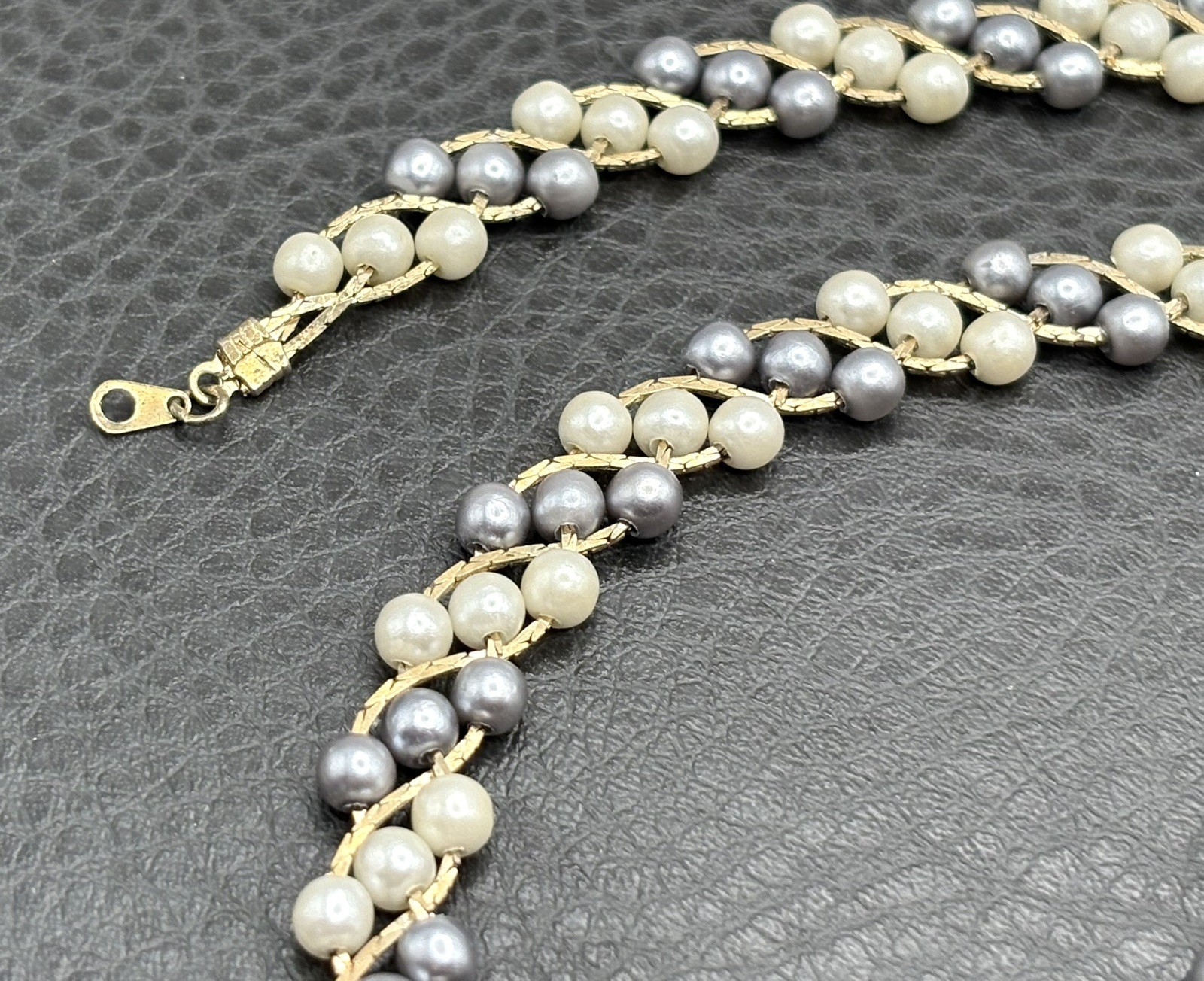 Vintage Imitation Pearl Gold Tone Necklace Pierced Dangle Fringe Earrings Set
