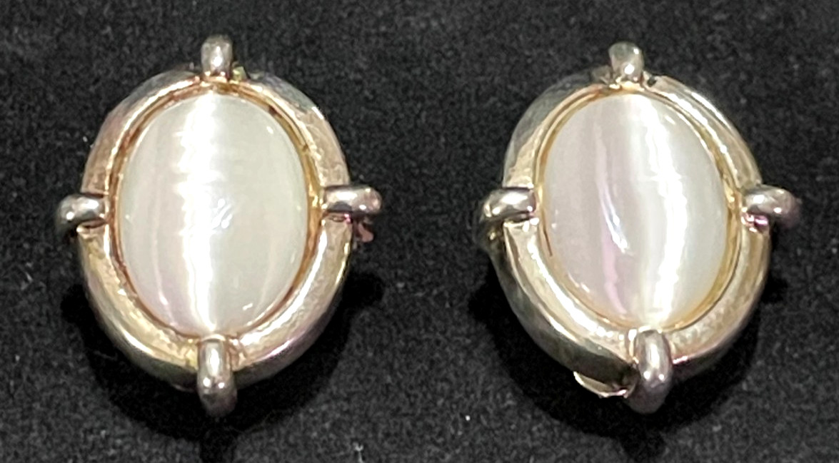 Vintage Silver Tone Clip on Earrings with white Stones