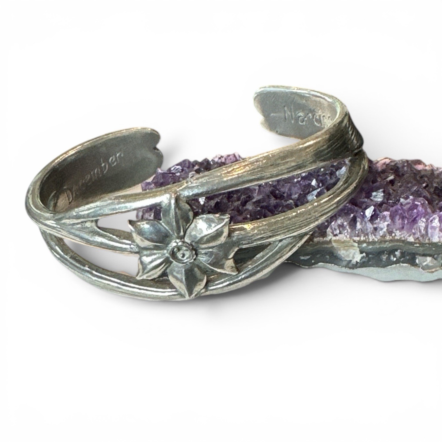 Salisbury Pewter Cuff December Narcissus Bracelet Wide 3D 7″