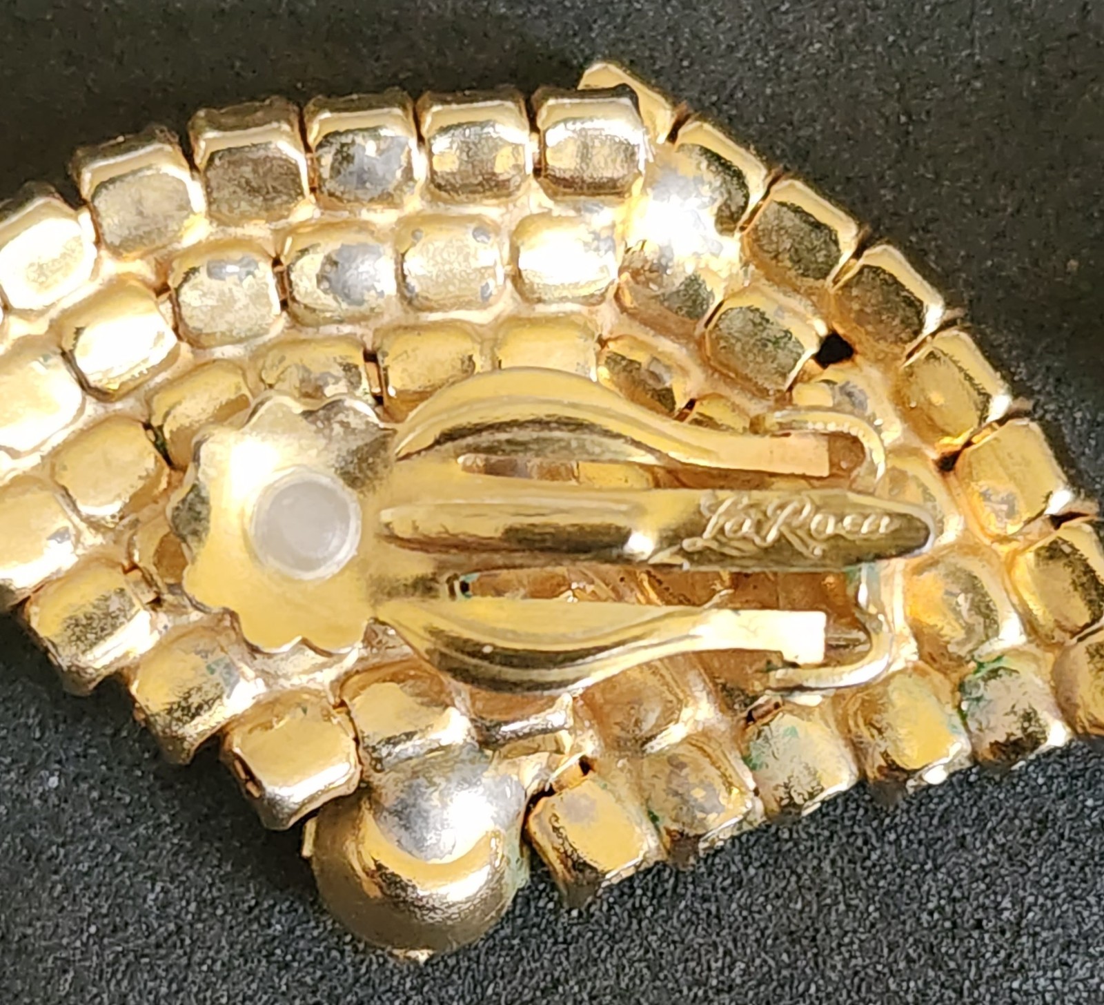 Vintage La Roco Rhinestone Clip-On Fan Earrings Designer Signed